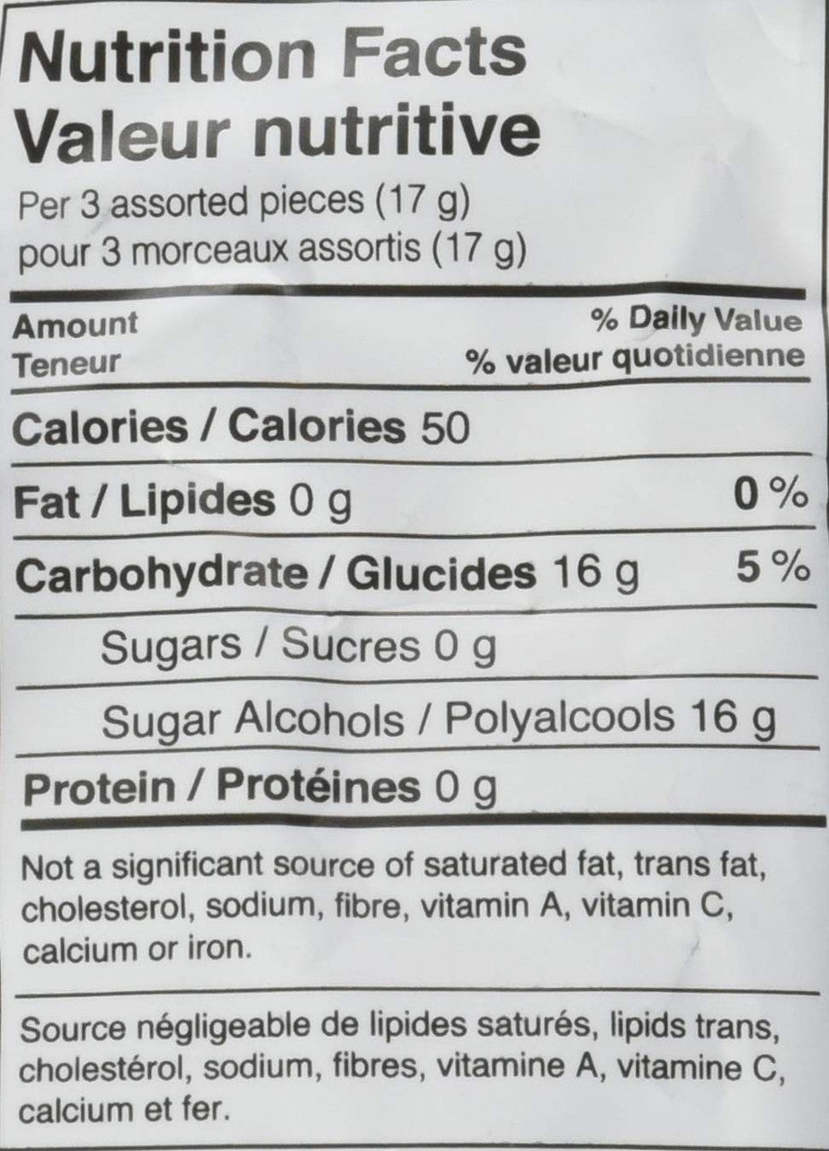 Russell Stover, Assorted Fruits, No Sugar Added Hard Candies, 150g Nutrition Facts Label