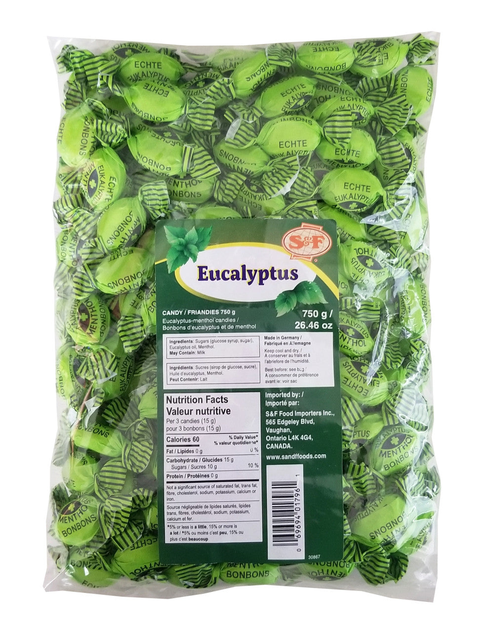 S&F Eucalyptus Candies, 750g/26.46 oz. Bag {Imported from Canada}