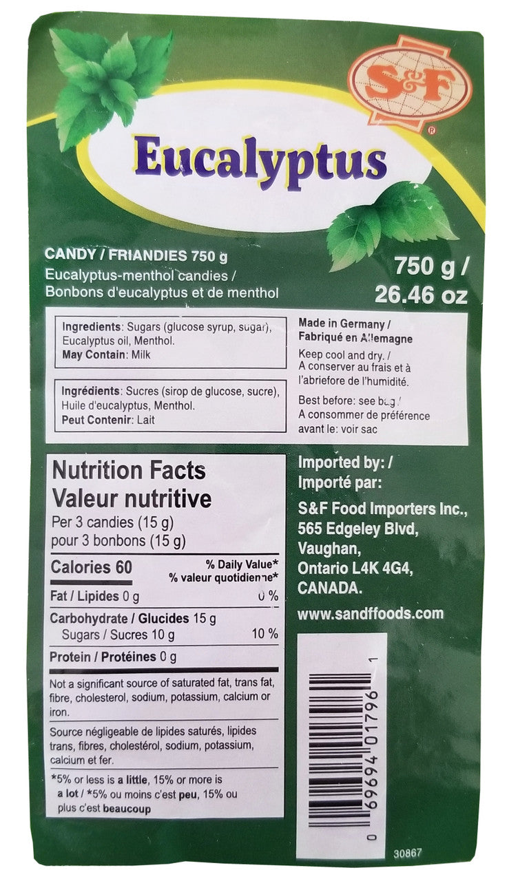 S&F Eucalyptus Candies, 750g/26.46 oz. Bag {Imported from Canada}