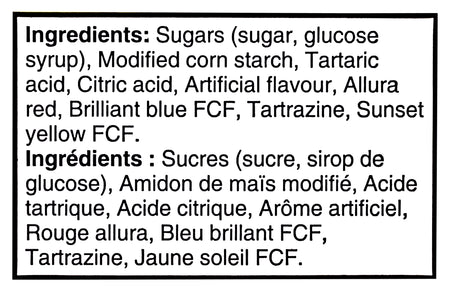 Ingredients list for Sour Patch Kids Black Raspberry Soft & Chewy Candy - 100g/3.5 oz on a white background
