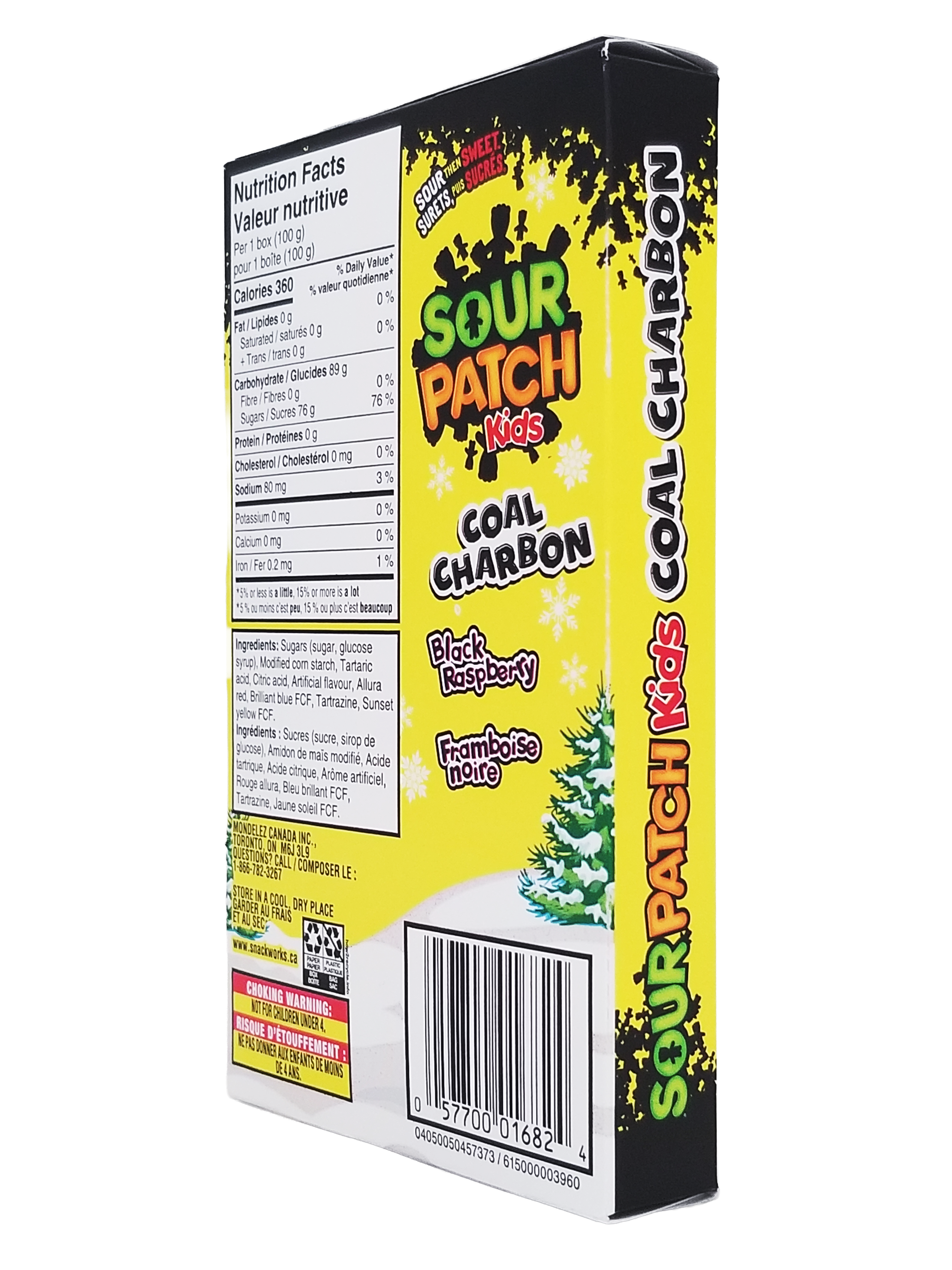 Sour Patch Kids Coal Charbon packaging with yellow and black design