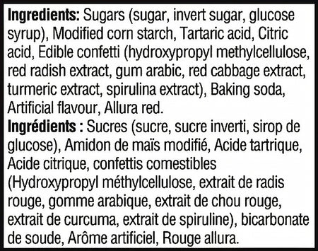 Ingredients list for Sour Patch Kids Strawberry Watermelon Glow-Ups Gummies, With Edible Confetti - 135g/4.7 oz