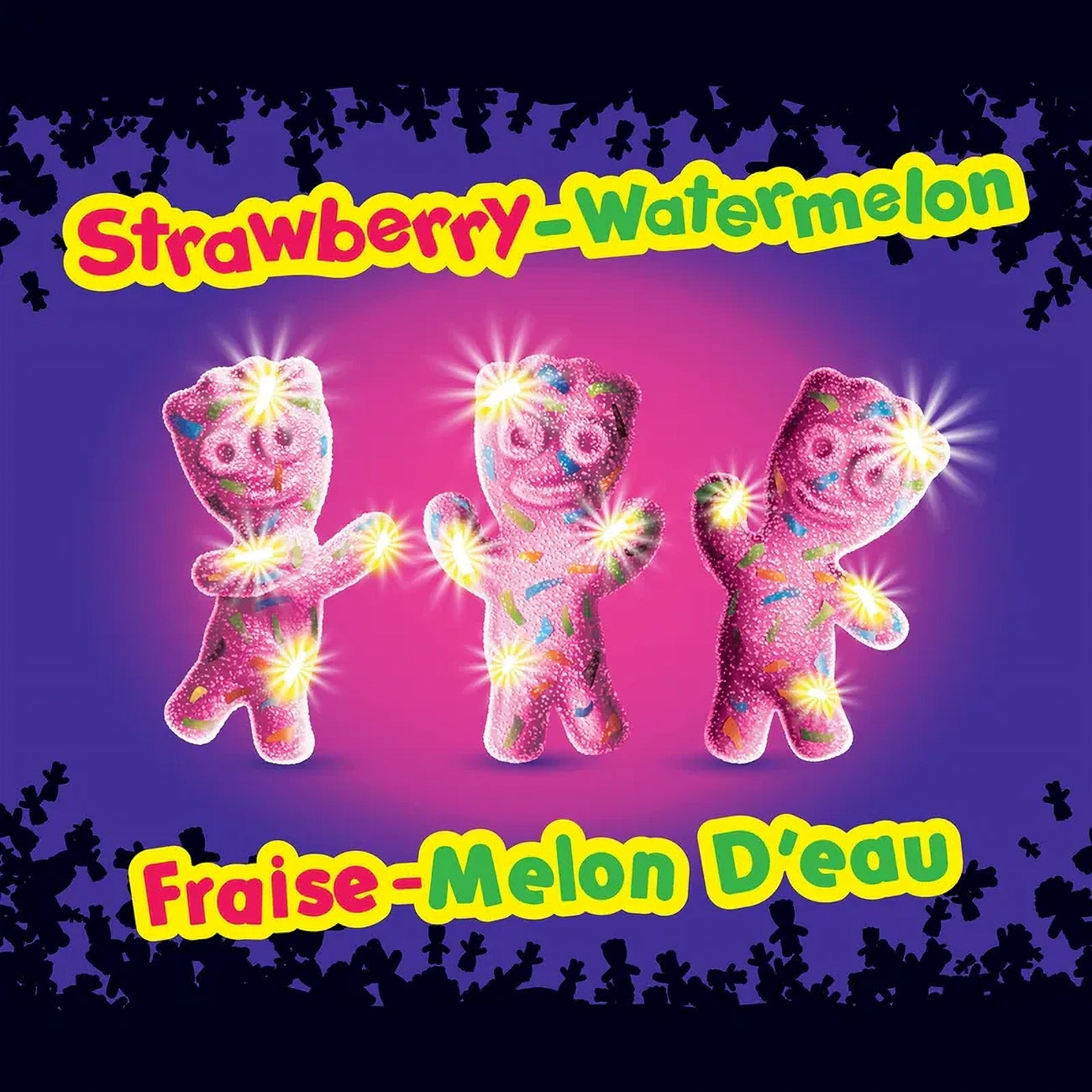 Sour Patch Kids Strawberry Watermelon Glow-Ups Gummies on a colorful background