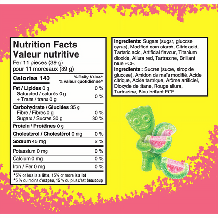 SPK Watermelon Gummy Candy, 315g/11.1 oz., Bag - Nutrition & Ingredients Label