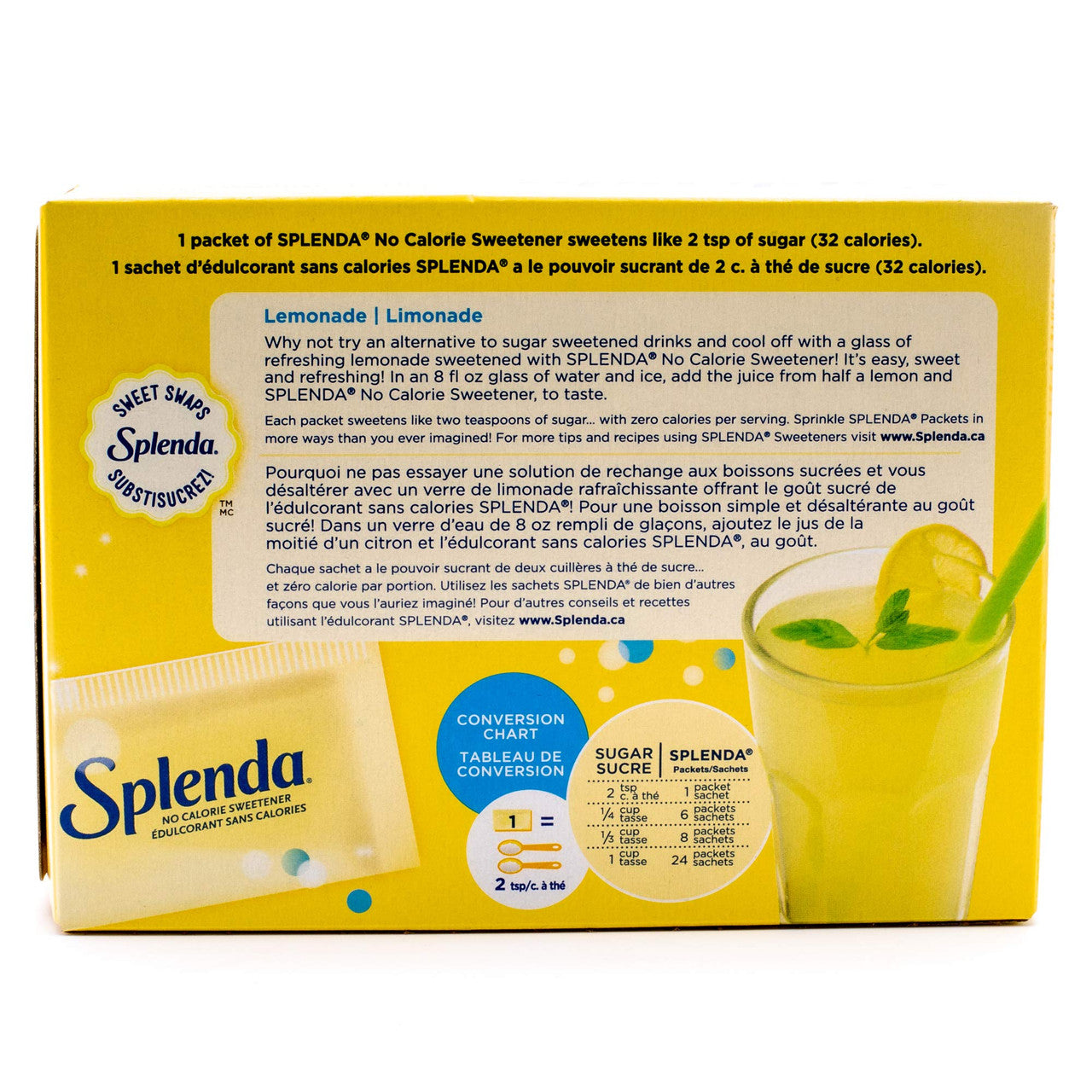 SPLENDA Sweetener Packets (100 Pack) – 100g / 3.5 oz Box Back Side