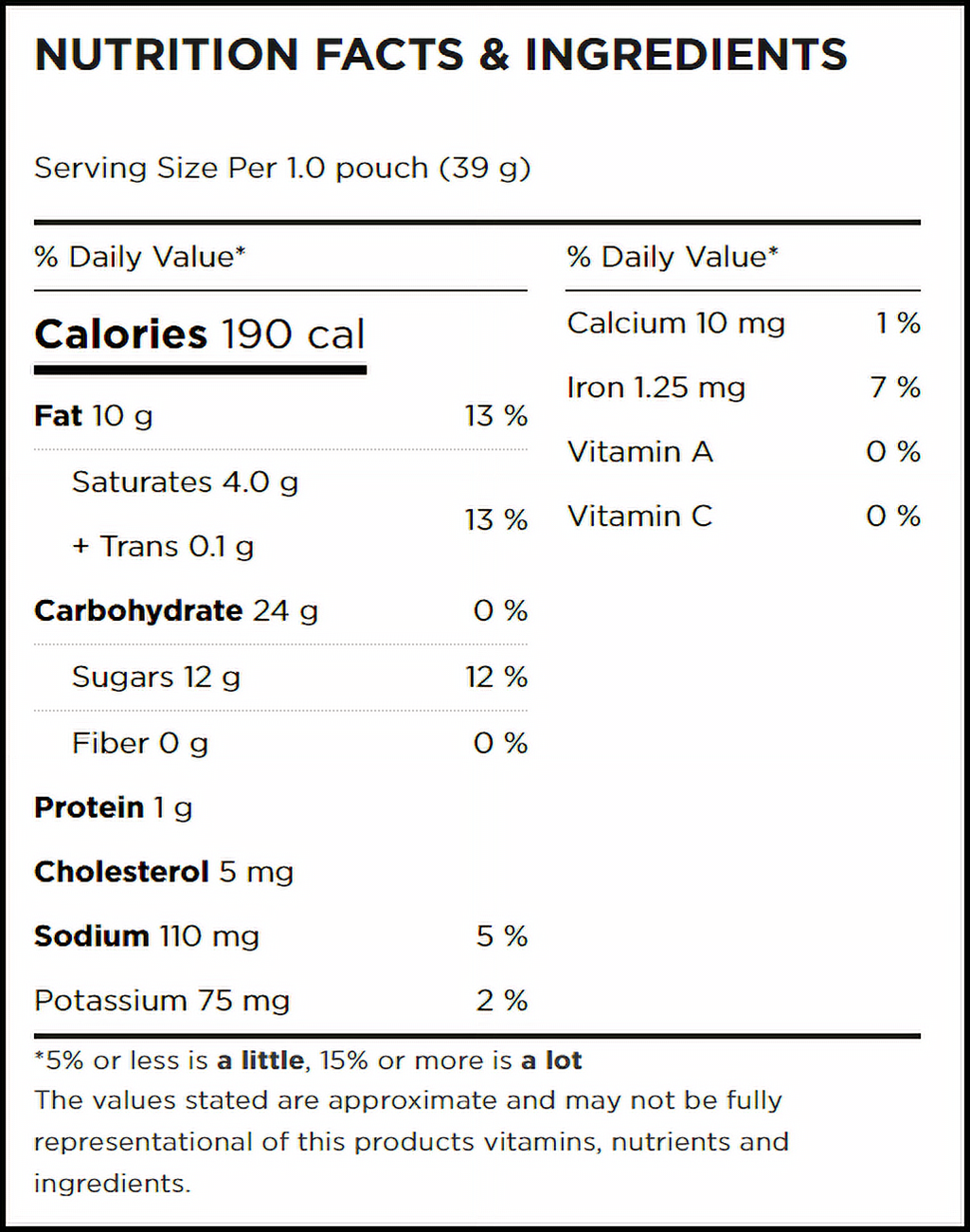 Sara Lee Little Bites Mini Soft Baked Party Cake Cookies, 5 pouches, 195g/6.9 oz., nutrition facts label.
