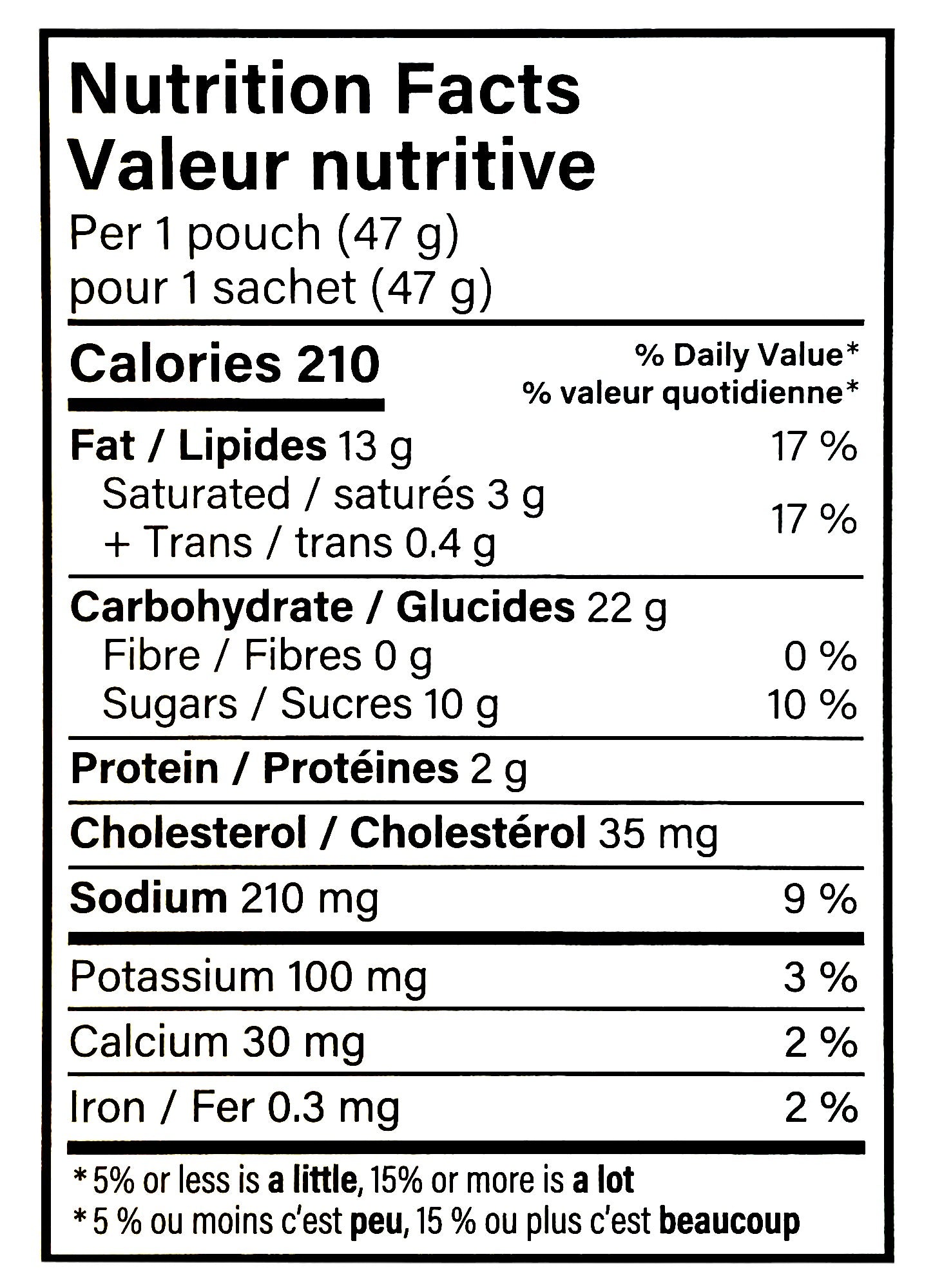 Nutrition facts label of Sara Lee Little Bites Party Cake Muffins, Mega Pack 20 pouches, 936g/2.1 lbs. Box