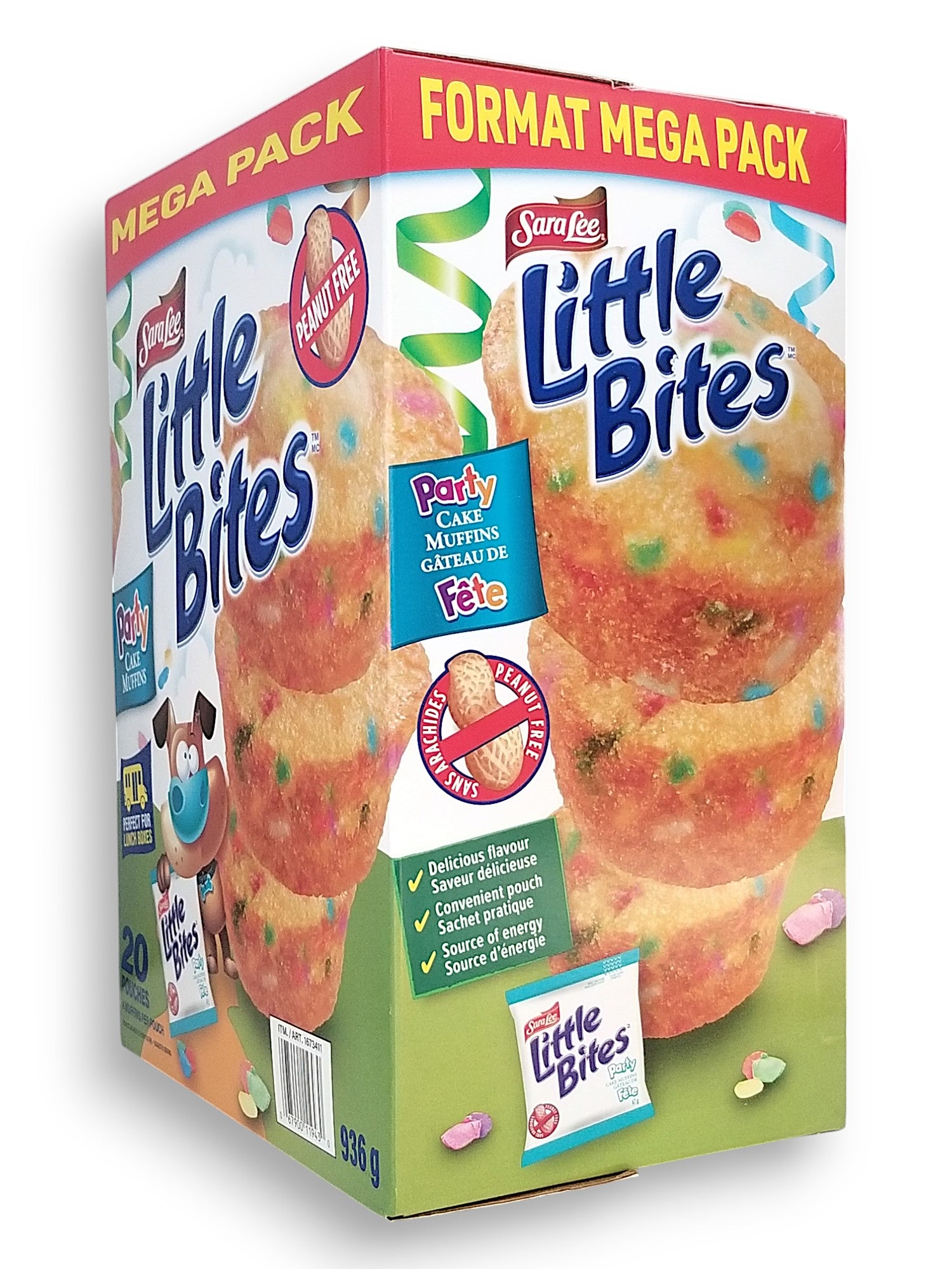Side of Sara Lee Little Bites Party Cake Muffins, Mega Pack 20 pouches, 936g/2.1 lbs. Box