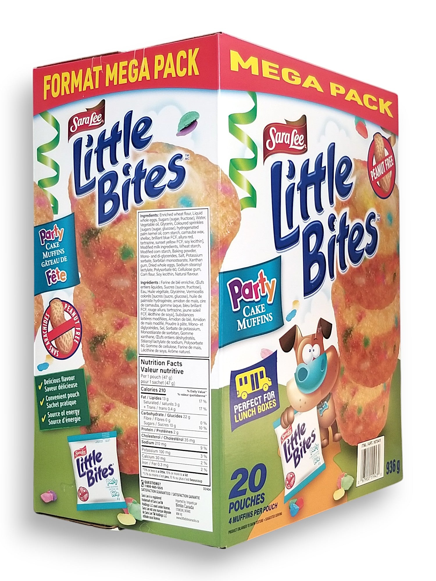Side of Sara Lee Little Bites Party Cake Muffins, Mega Pack 20 pouches, 936g/2.1 lbs. Box