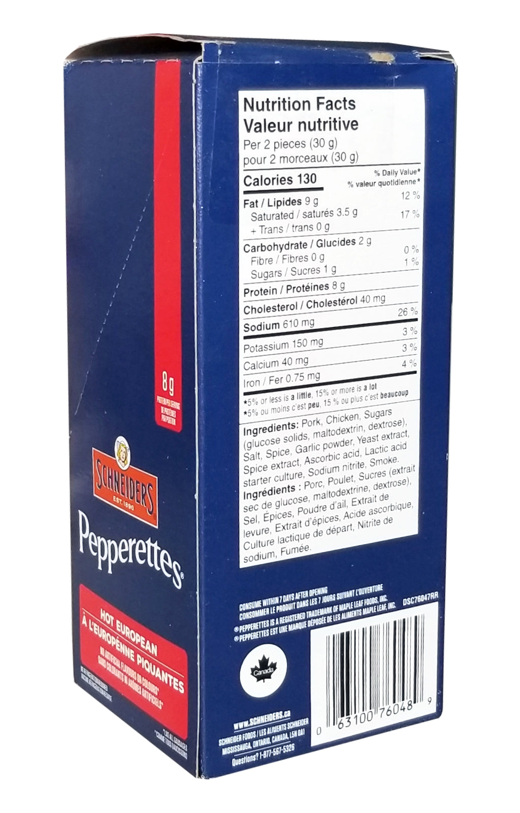 Schneiders Pepperettes Hot European Snack Sausages, 10 x 30g Packets, 300g/10.5 Box {Imported from Canada}