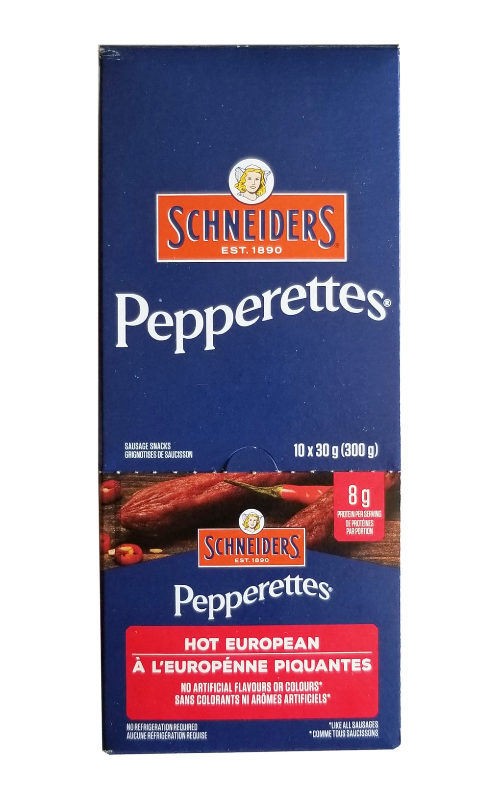 Schneiders Pepperettes Hot European Snack Sausages, 10 x 30g Packets, 300g/10.5 Box {Imported from Canada}