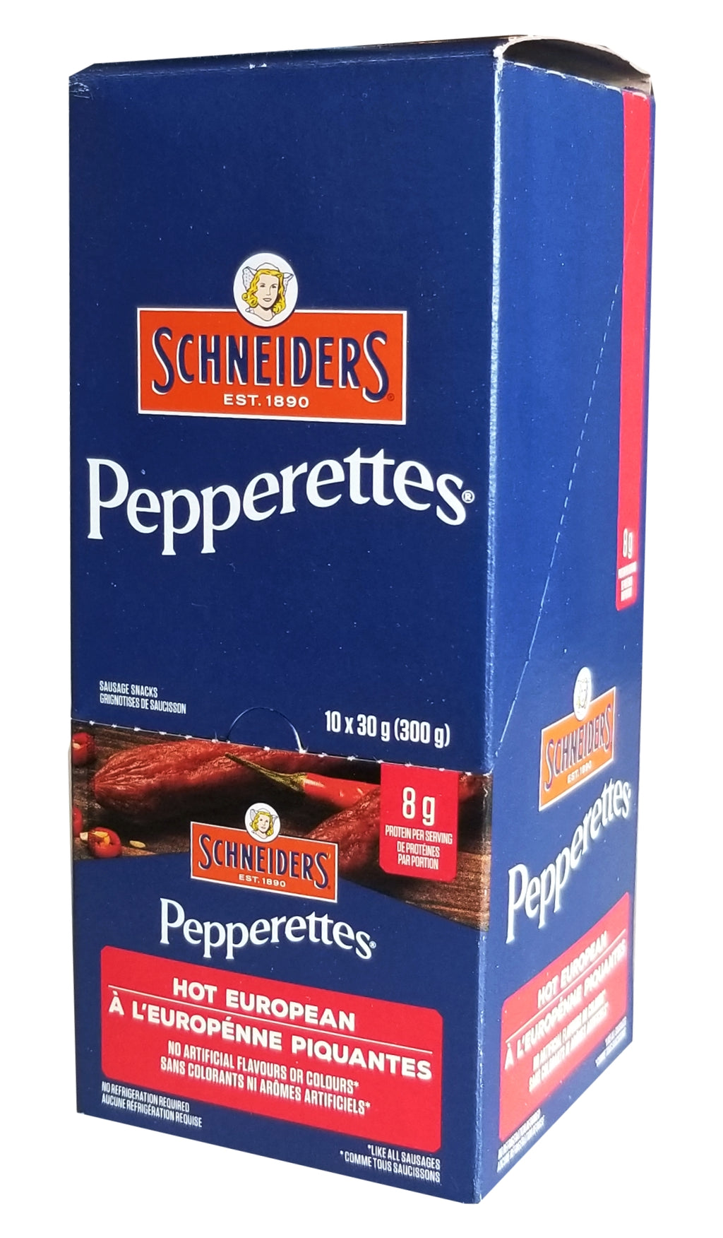 Schneiders Pepperettes Hot European Snack Sausages, 10 x 30g Packets, 300g/10.5 Box {Imported from Canada}