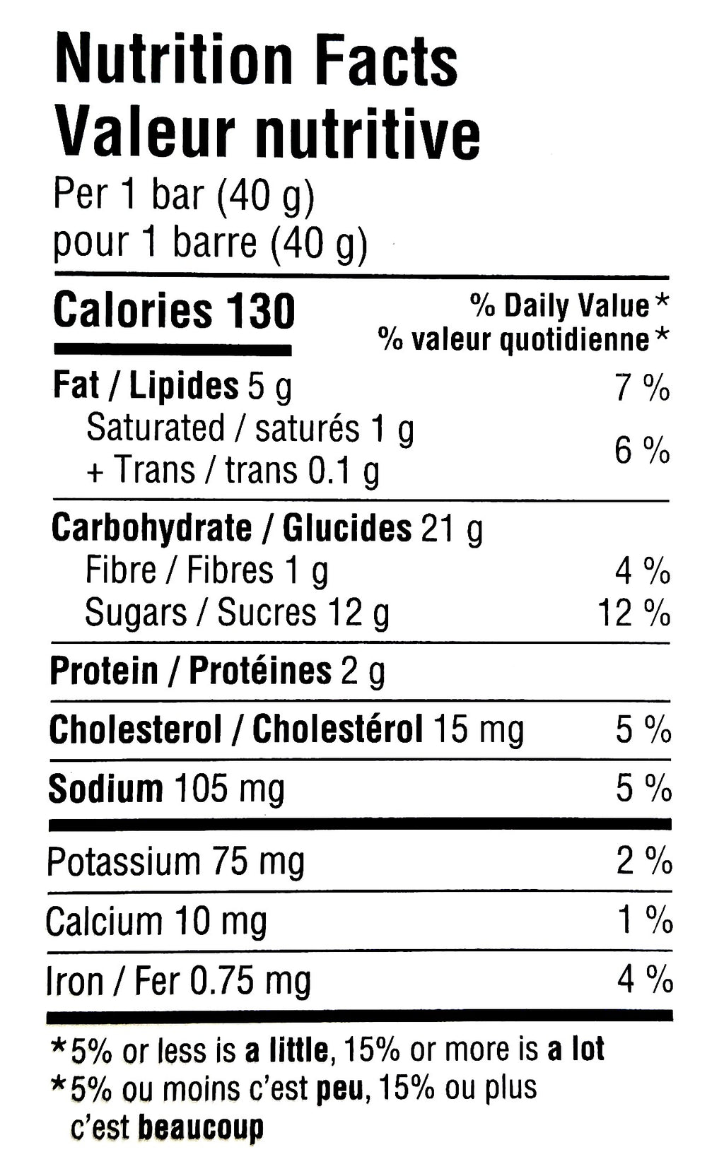 Nutrition facts label School Safe Chocolate Chip Banana Bread Bars, 20ct., 800g/1.8 lb., Box