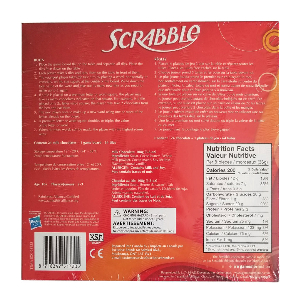 Scrabble Game with Milk Chocolate Game Cards, 108g/3.8 oz. Box {Imported from Canada}