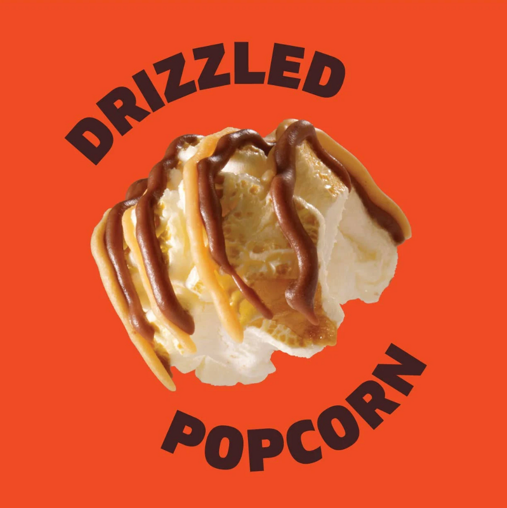 Drizzled popcorn on an orange background with 'Drizzled Popcorn' text.