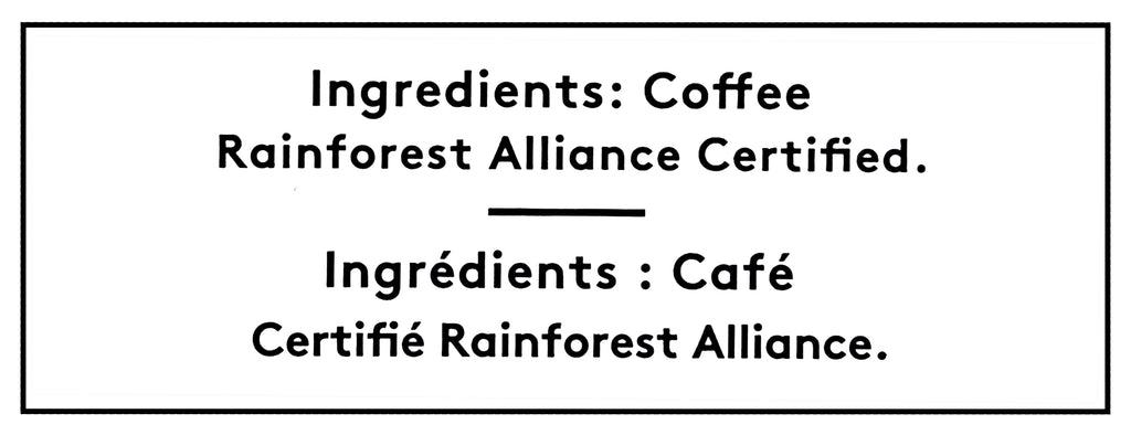 Ingredients for Second Cup Cafe Paradiso Medium Roast K-Cup Coffee, 24 Count, 312g, coffee is Rainforest Alliance Certified on a white background