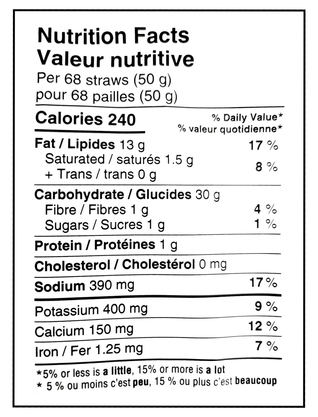 Sensible Portions Veggie Straws, Original Flavor, 425g/15 oz. Bag - Nutrition Facts