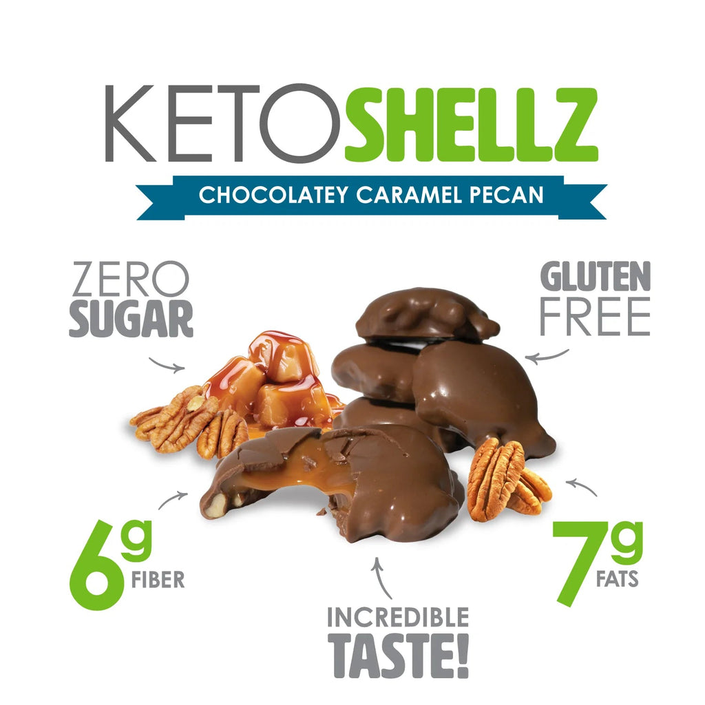 NoSugar Company Shellz, Dark Chocolatey Caramel Pecan Clusters, 19g x 25 Grab & Go Packets, 475g/1 lb Box {Imported from Canada}