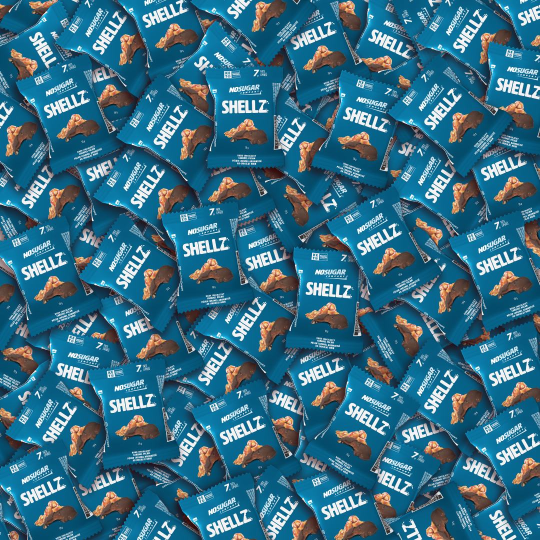 NoSugar Company Shellz, Dark Chocolatey Caramel Pecan Clusters, 19g x 25 Grab & Go Packets, 475g/1 lb Box {Imported from Canada}