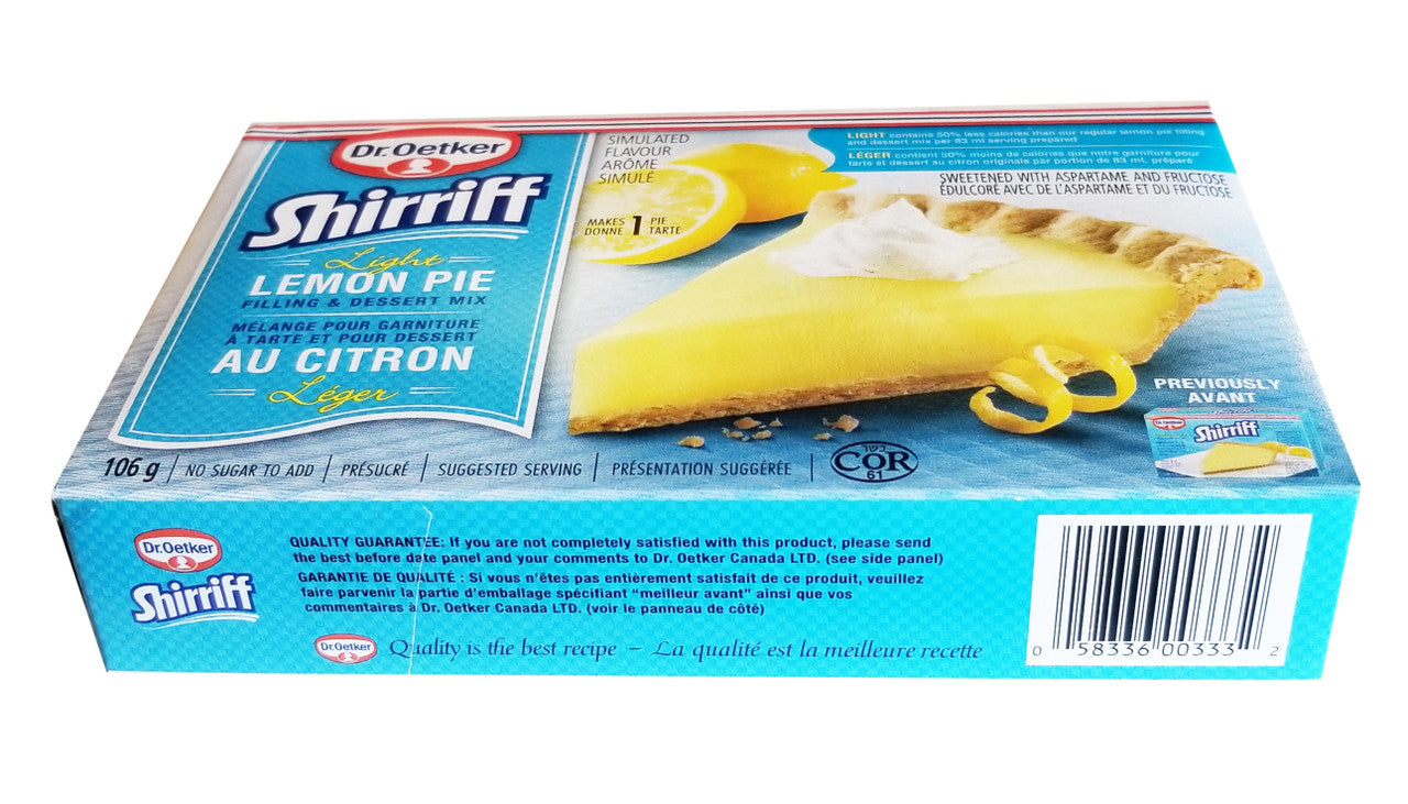 Dr. Oetker Shirriff Light Lemon Pie Filling & Dessert Mix, 106g/3.7 Box {Imported from Canada}