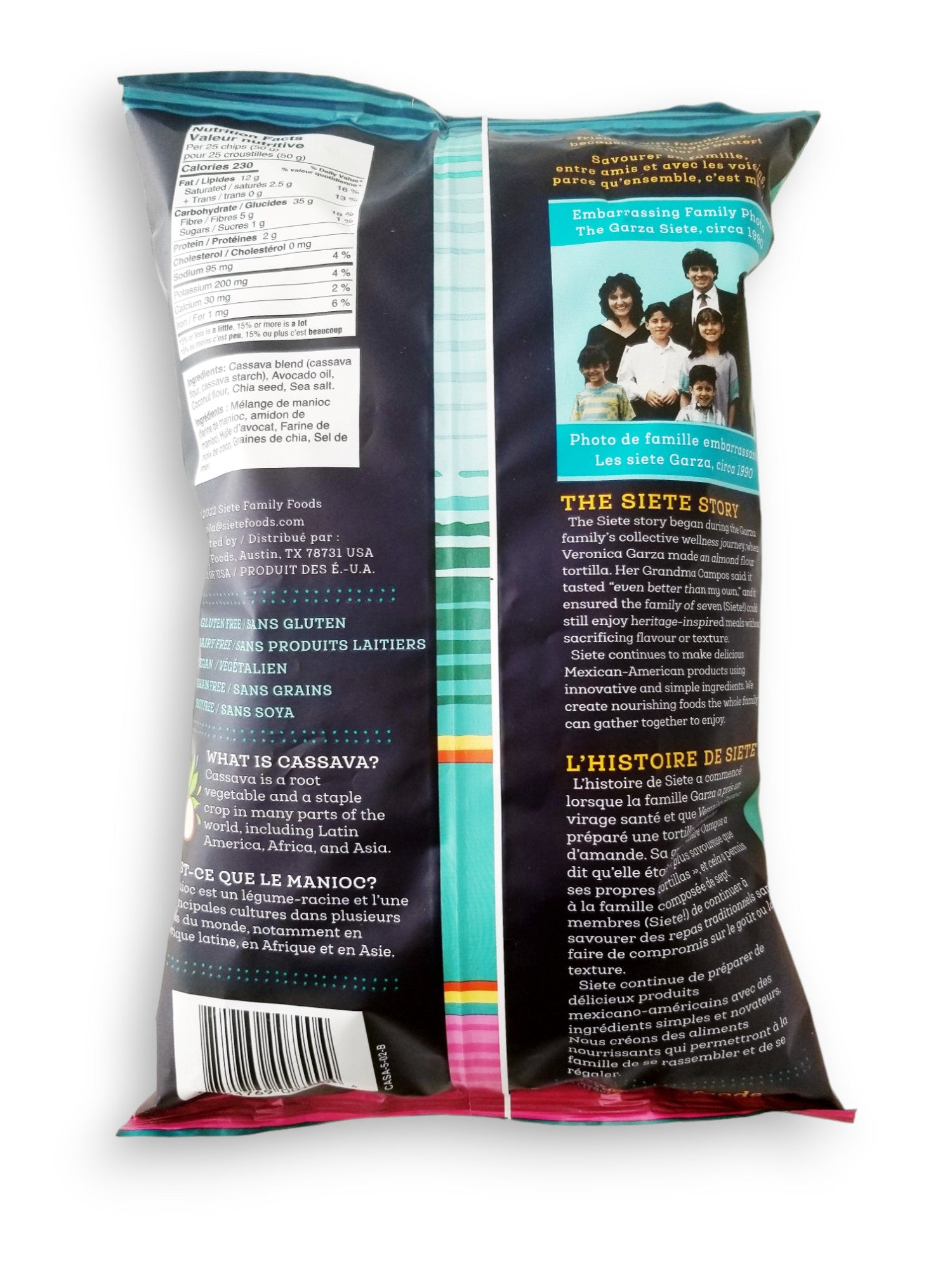 Siete Sea Salt Chips, back of bag