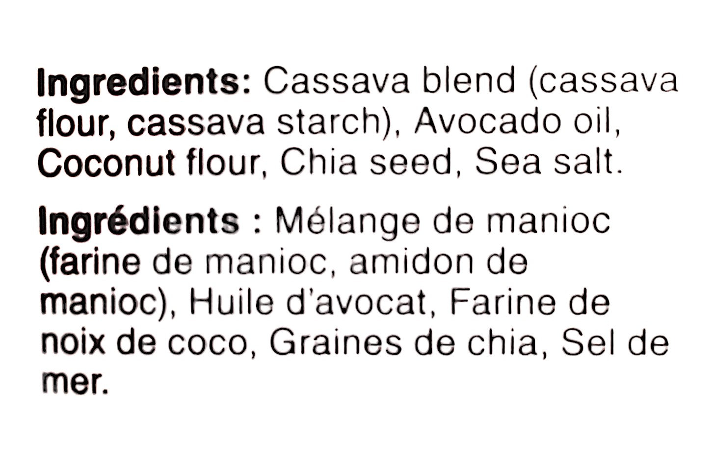 Siete Sea Salt Chips, ingredients label