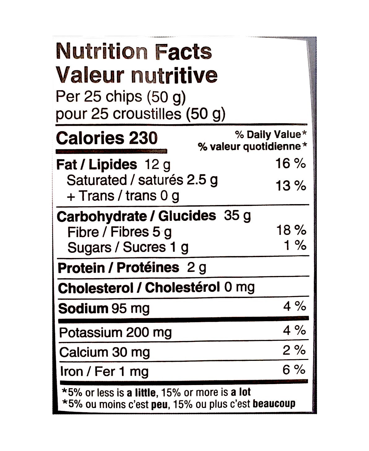 Siete Sea Salt Chips, nutrition facts label