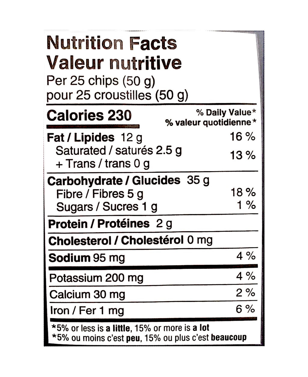 Siete Sea Salt Chips, nutrition facts label