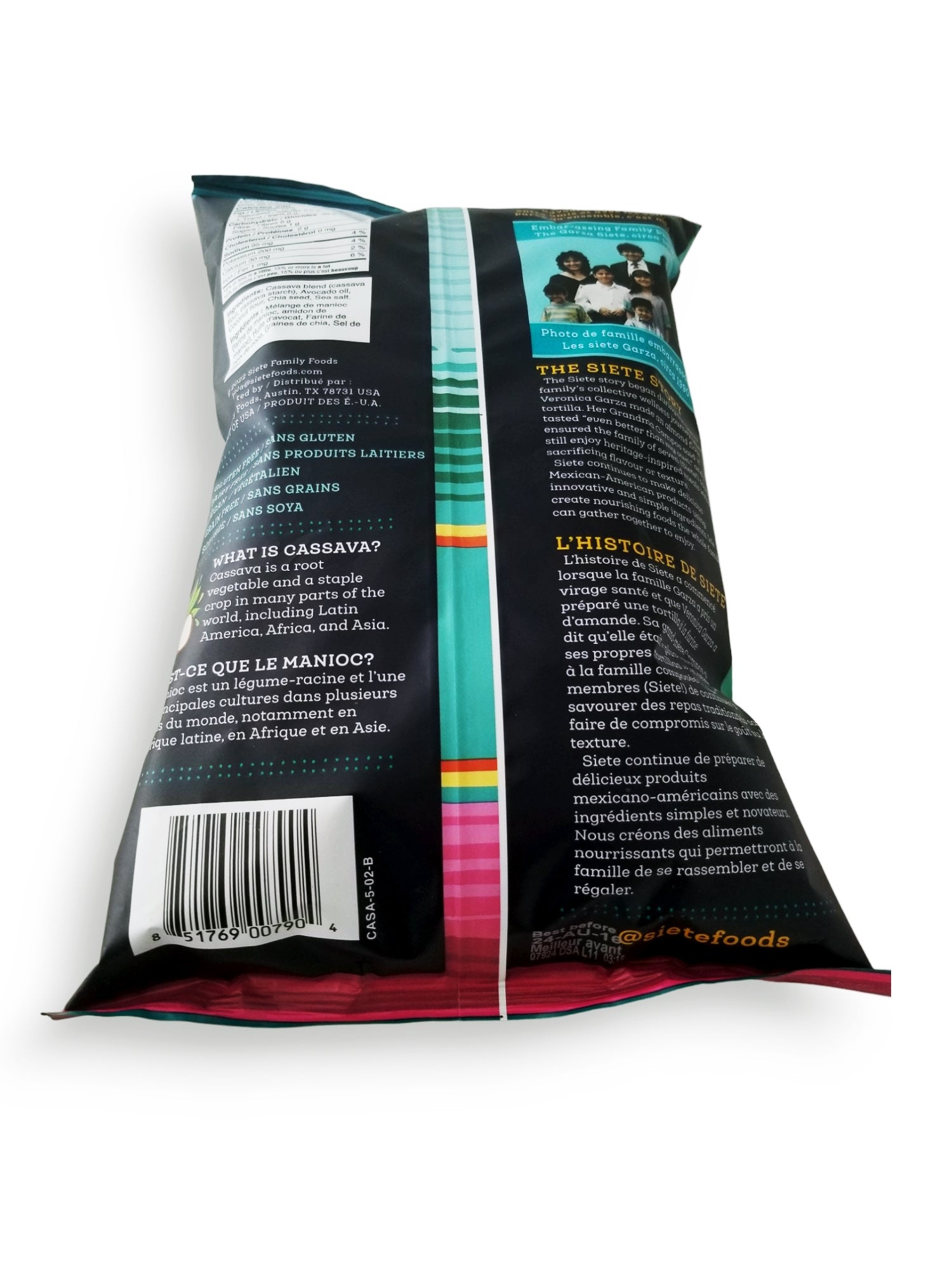 Siete Sea Salt Chips, angle of back