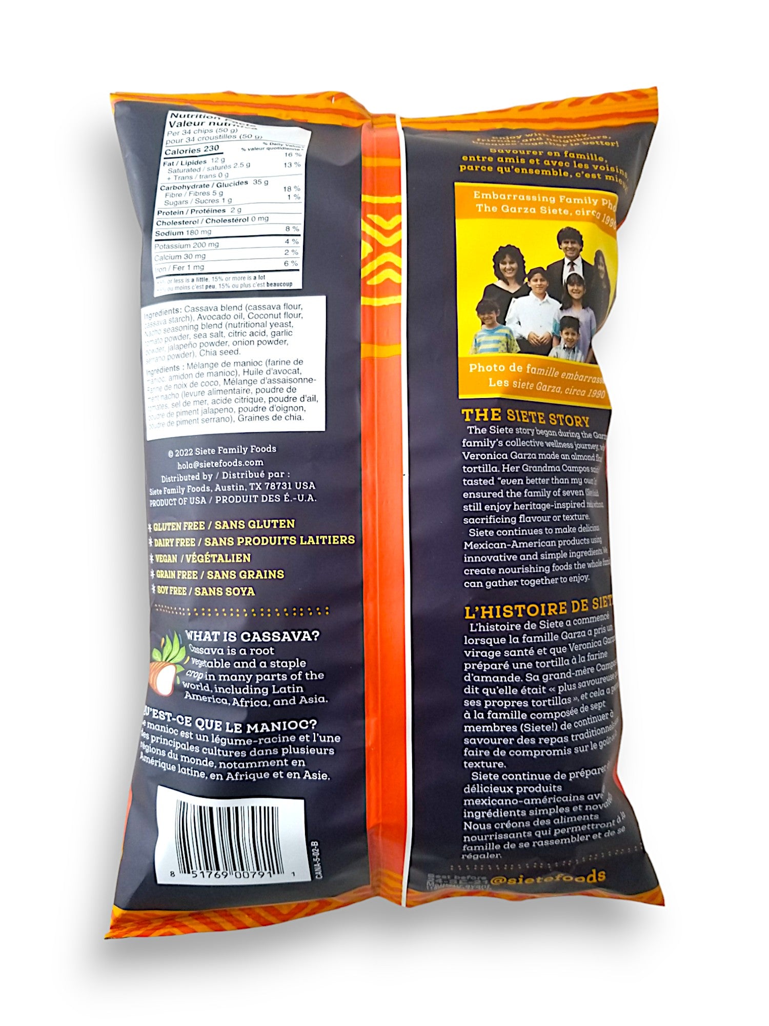 Siete Nacho Chips, back of bag