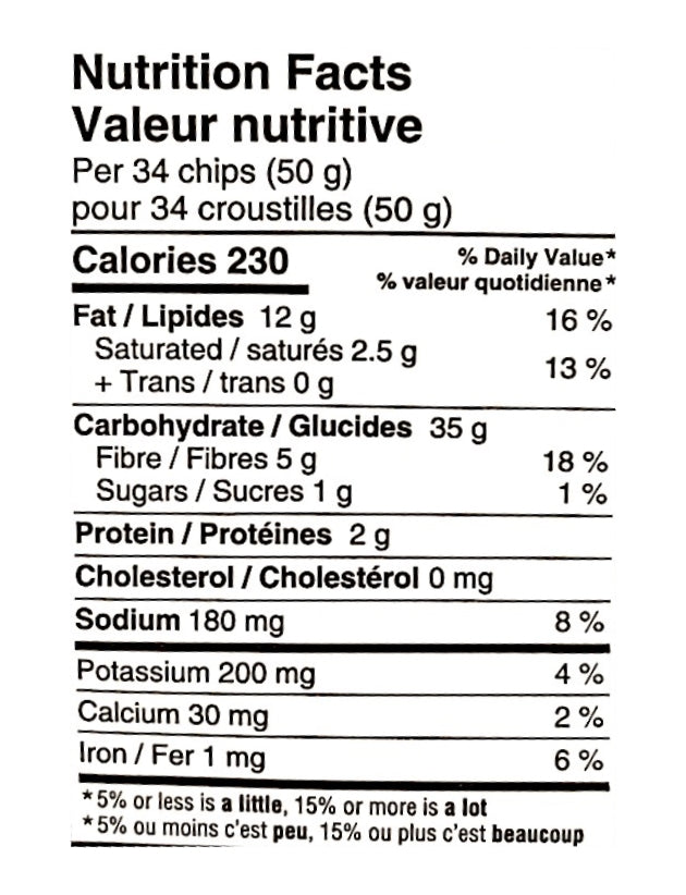 Siete Nacho Chips, nutrition label
