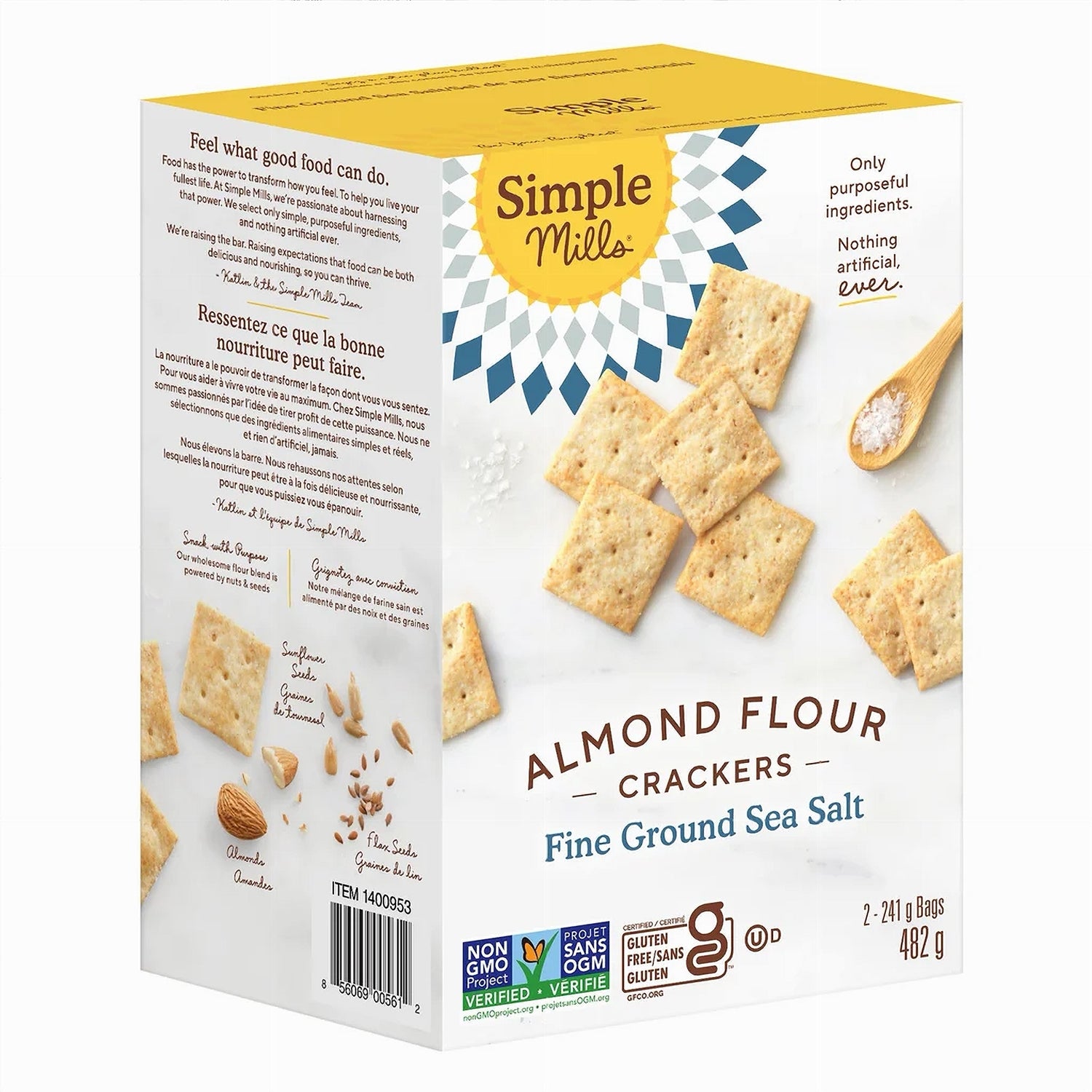 Simple Mills Almond Flour Crackers Fine Ground Sea Salt 482 g – angled view