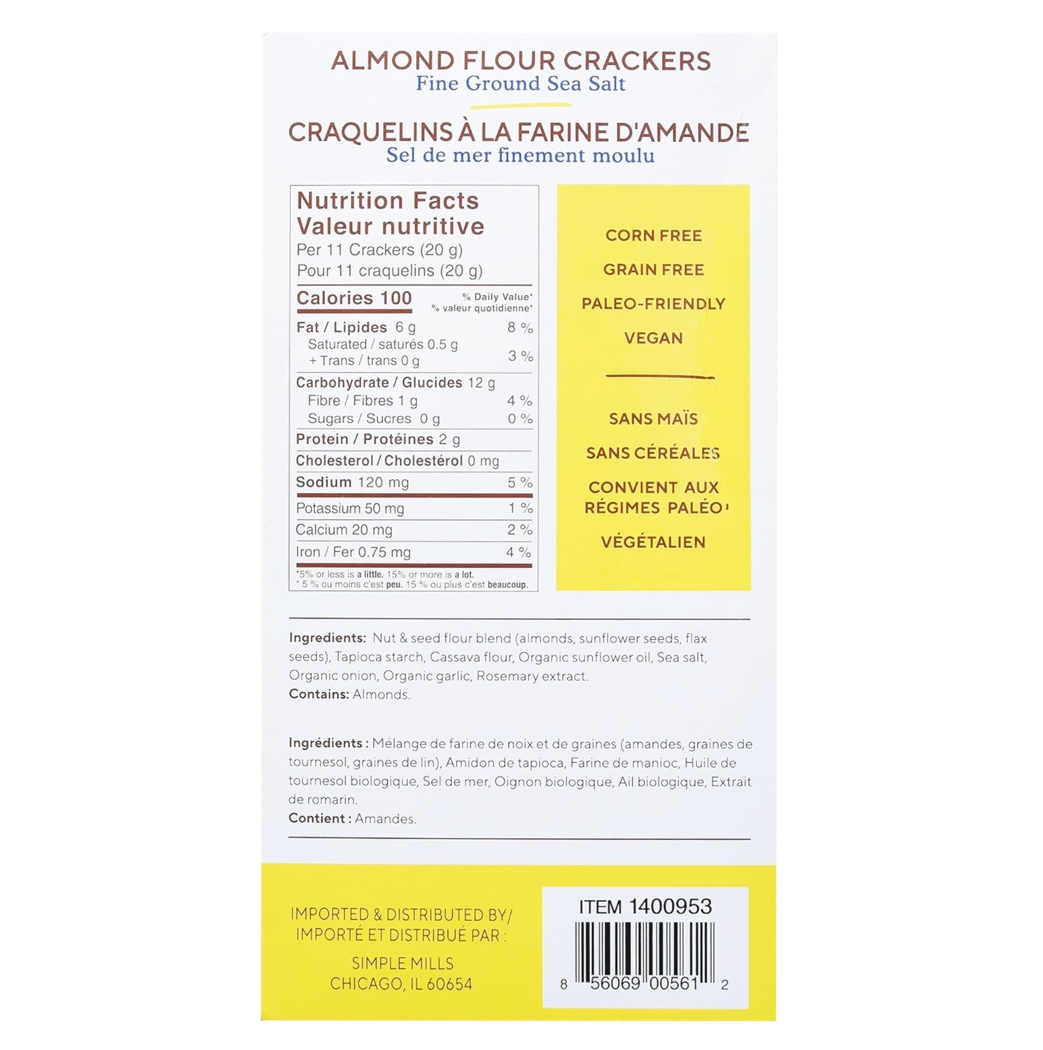 Simple Mills Almond Flour Crackers Fine Ground Sea Salt 482 g – second side of package