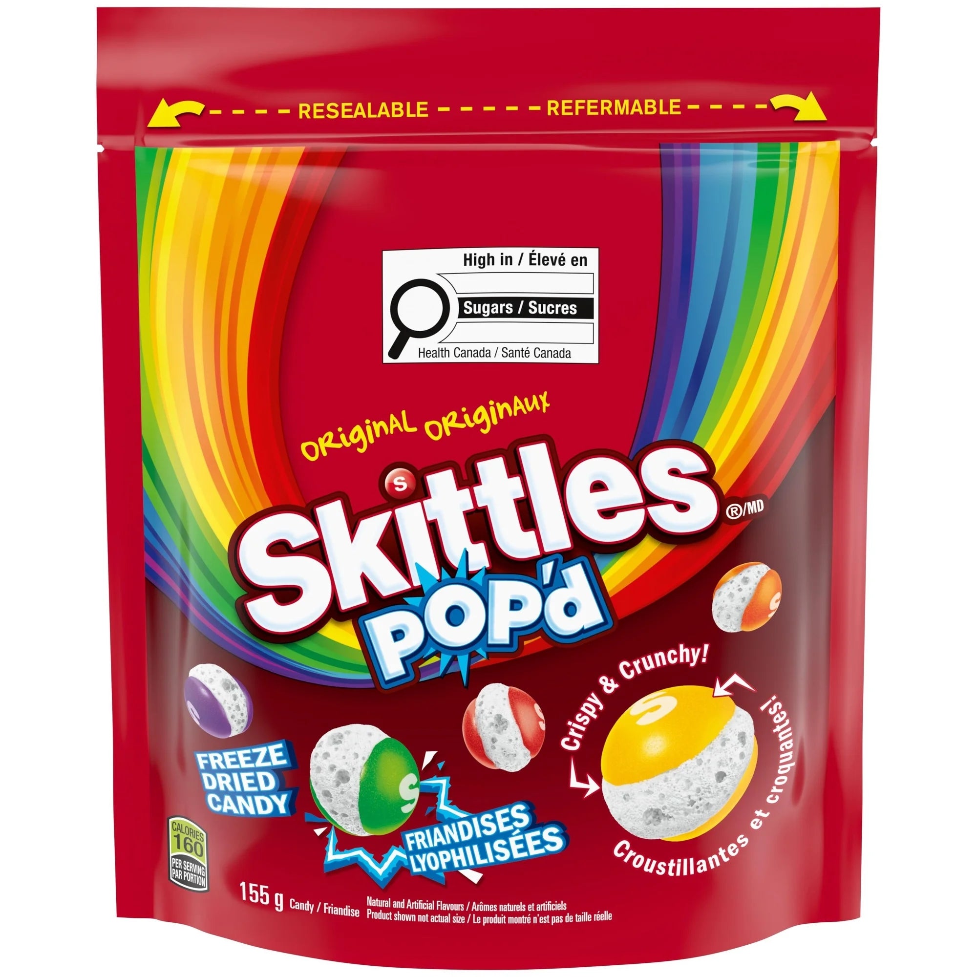 Skittles Popd candy 155g package with colorful design on a white background