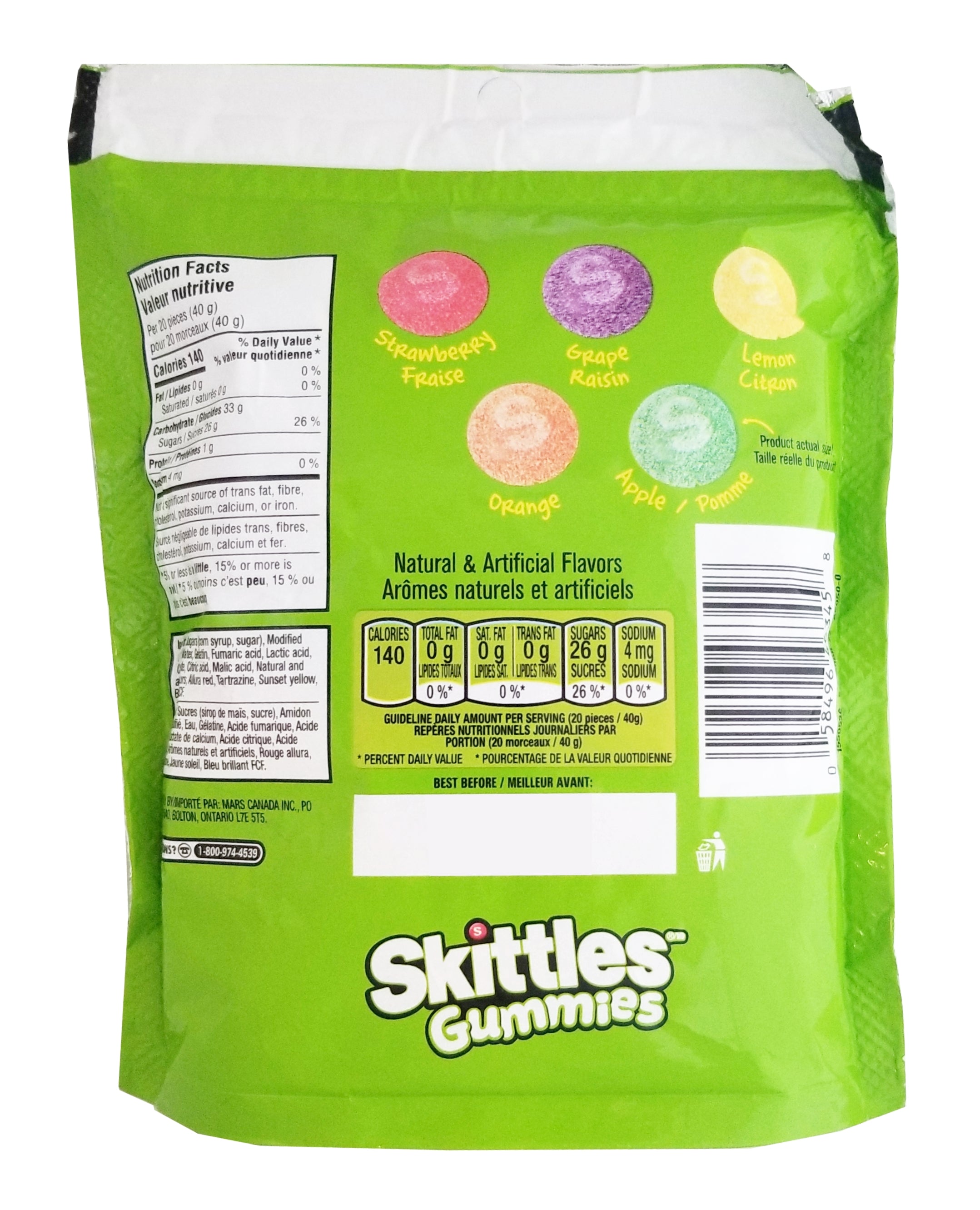 Skittles Sours Gummies Candy, 235g/8.2 oz Bag {Imported from Canada}