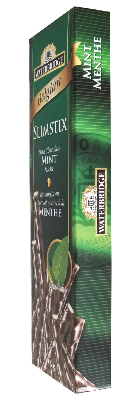 Waterbridge Belgian Slimstix, Dark Chocolate Mint Sticks, 75g/2.6 oz. Box {Imported from Canada}