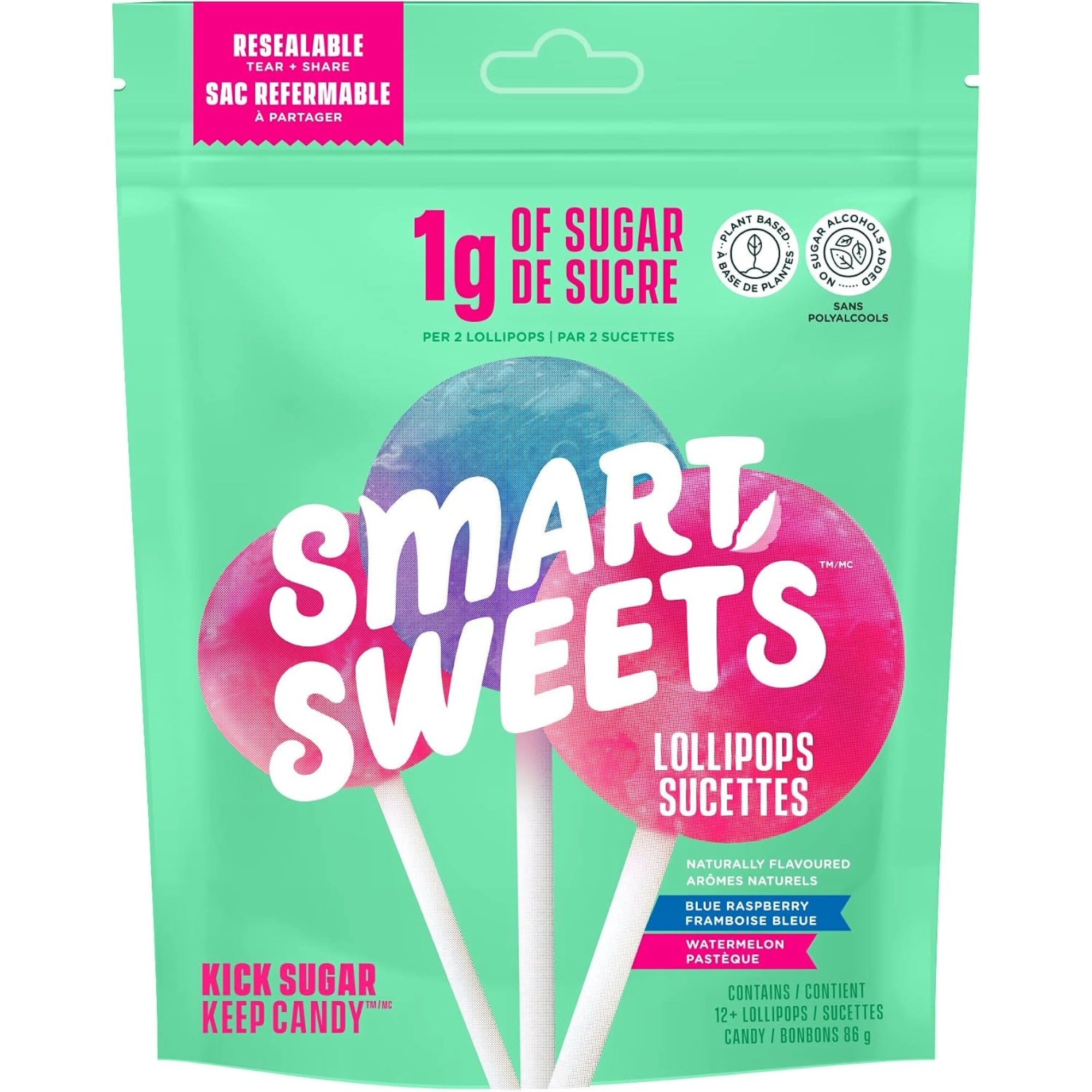 SmartSweets Lollipops Blue Raspberry Watermelon 86g (3 oz)