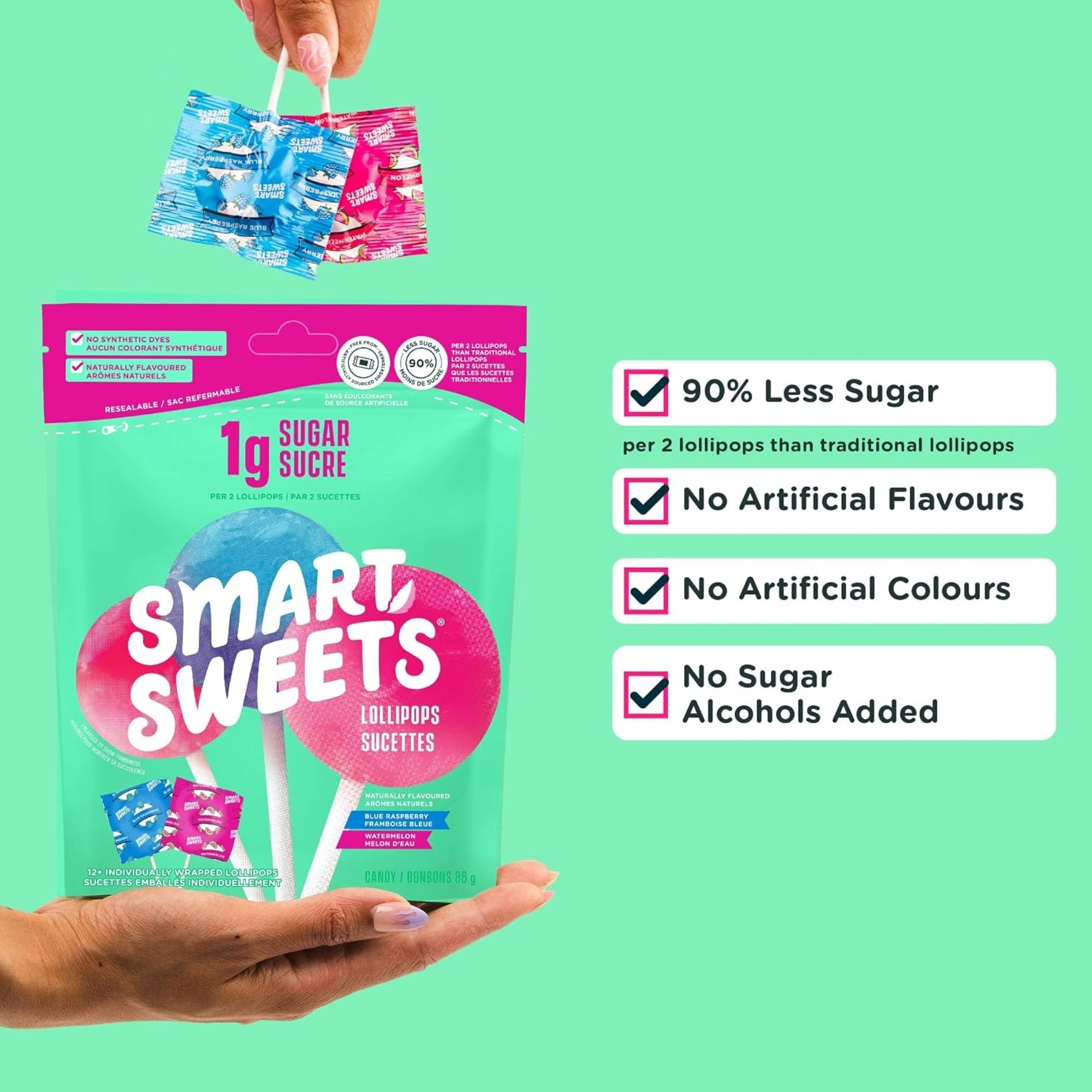 SmartSweets Lollipops Blue Raspberry Watermelon 86g (3 oz)
