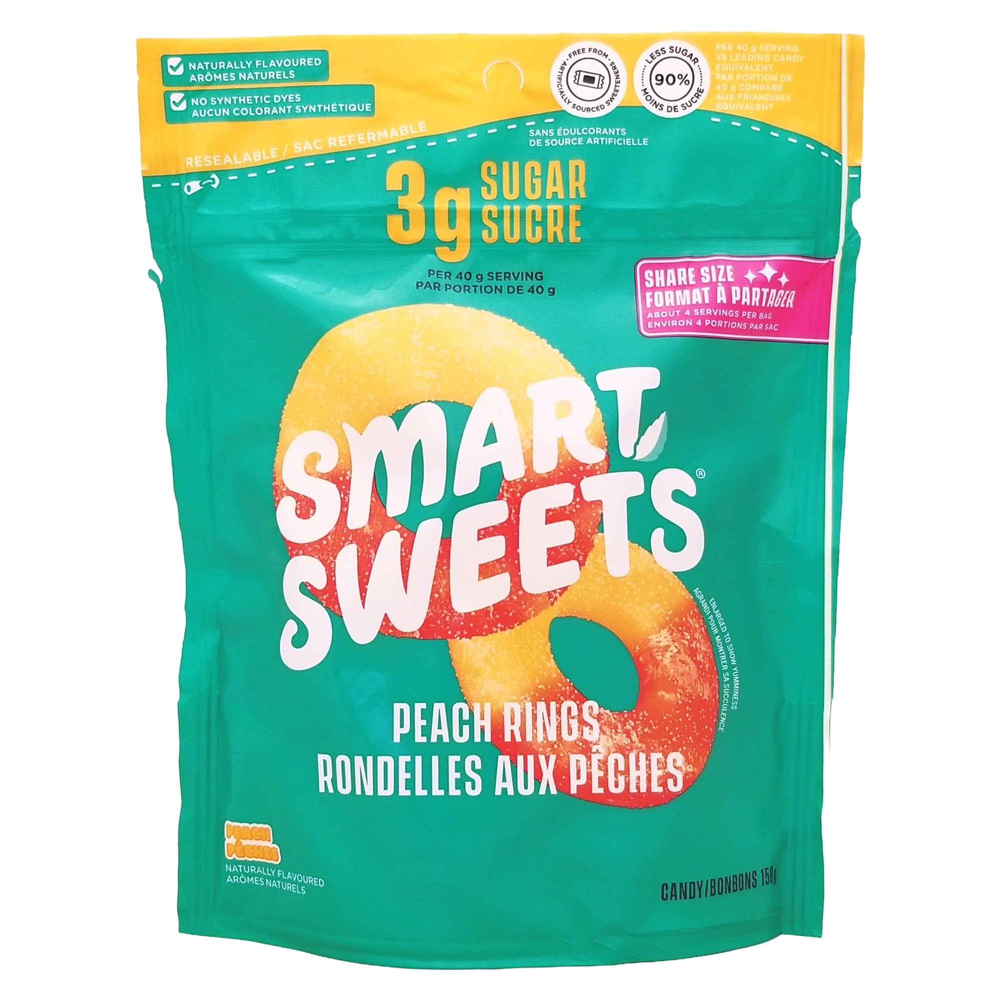 SmartSweets Gummy Peach Rings Low Sugar 150g (5.3 oz)