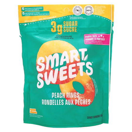 SmartSweets Gummy Peach Rings Low Sugar 150g (5.3 oz)