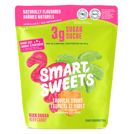 SmartSweets Gummy Tropical Sours 150g low sugar sour gummy candy bag front