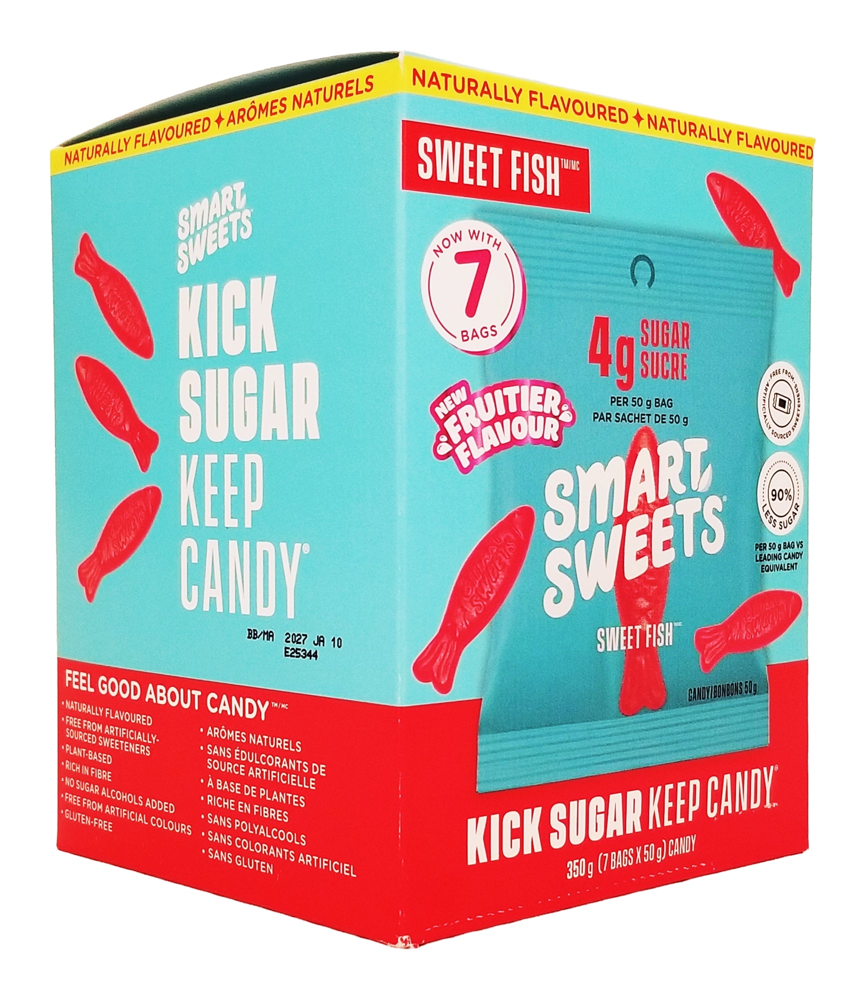 Box of Smart Sweets Sweet Berry Fish Gummies - 7 x 50g with red fish illustrations on a white background