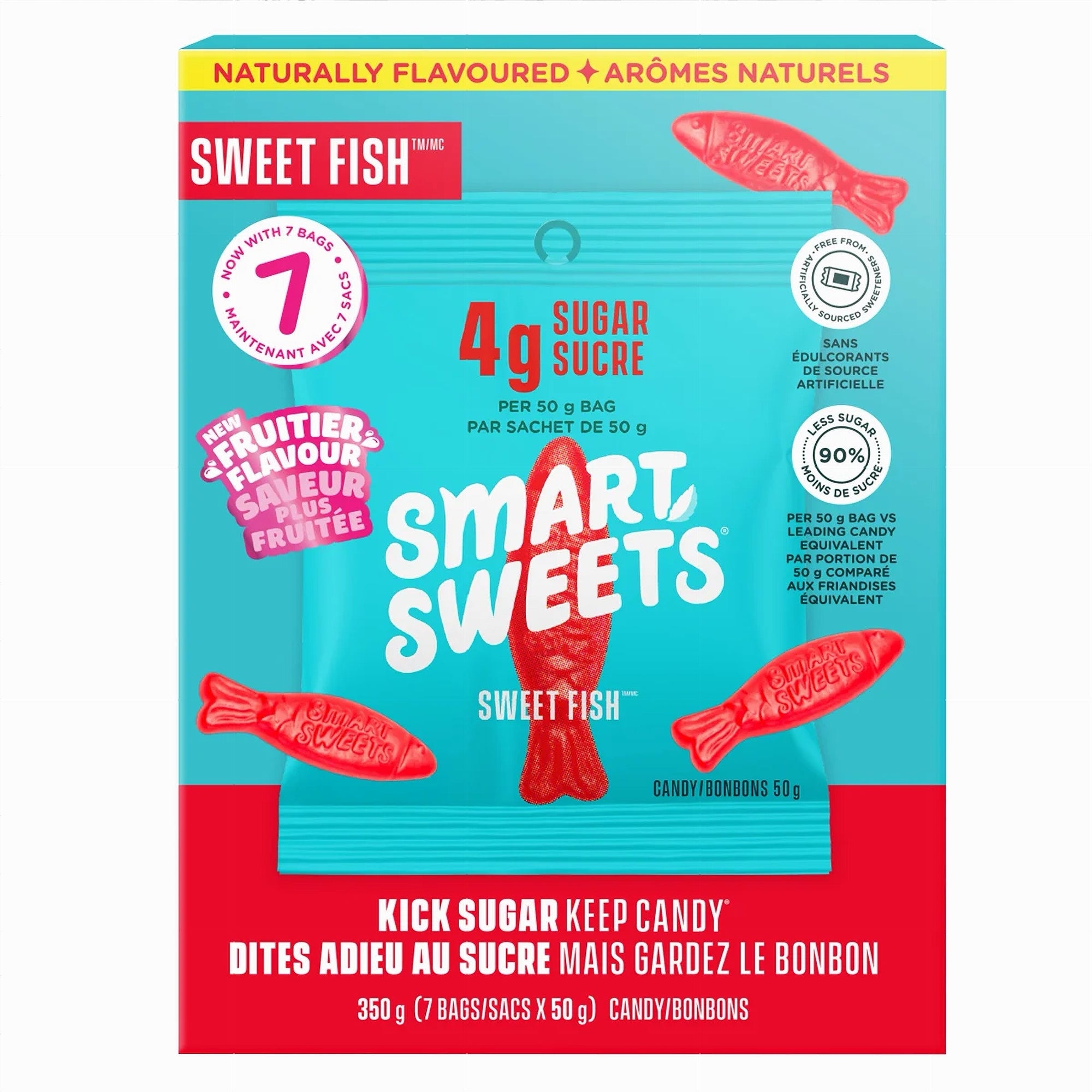 Box of Smart Sweets Sweet Berry Fish Gummies - 7 x 50g with blue and red design