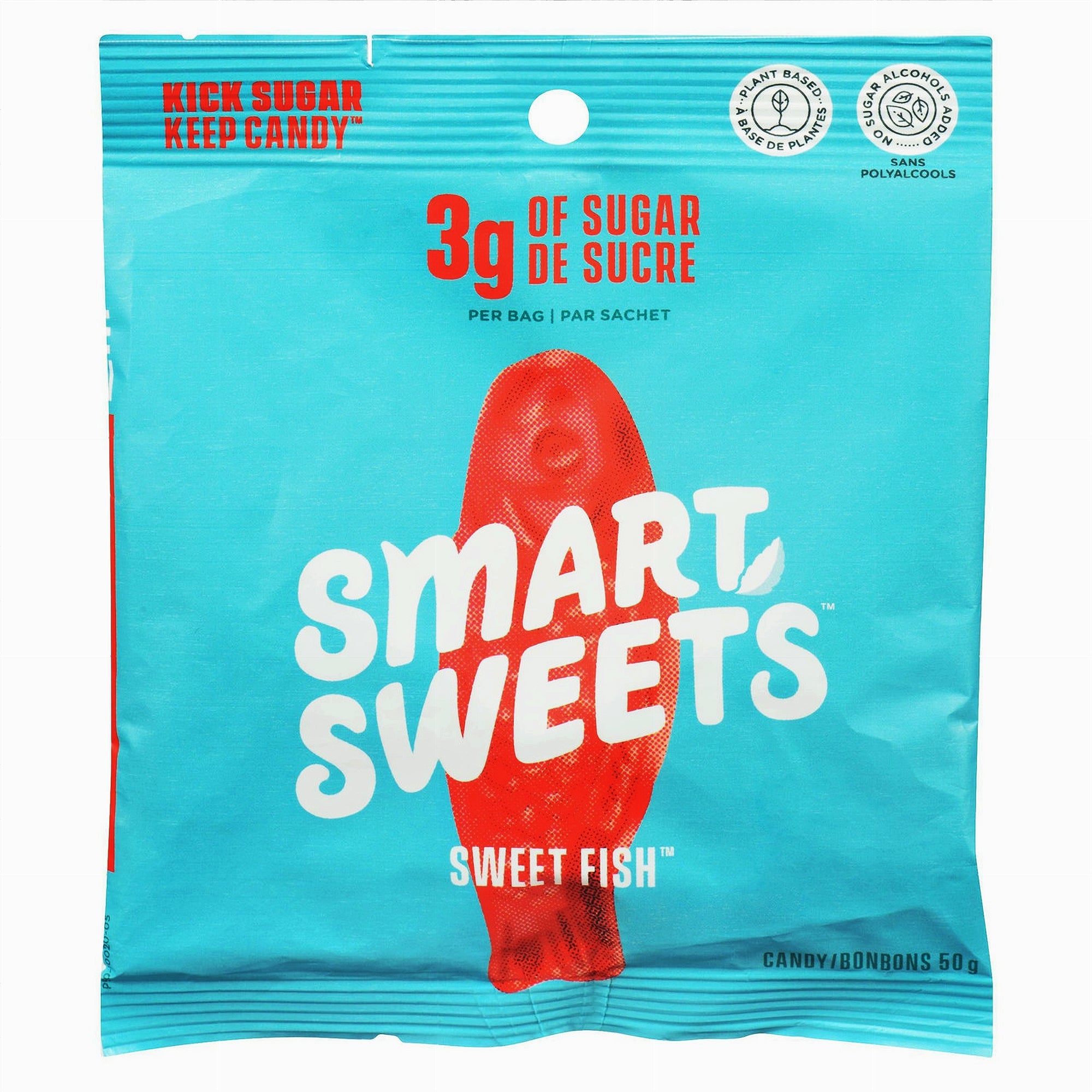 Smart Sweets Sweet Fish candy 50g package with blue background and red fish illustration