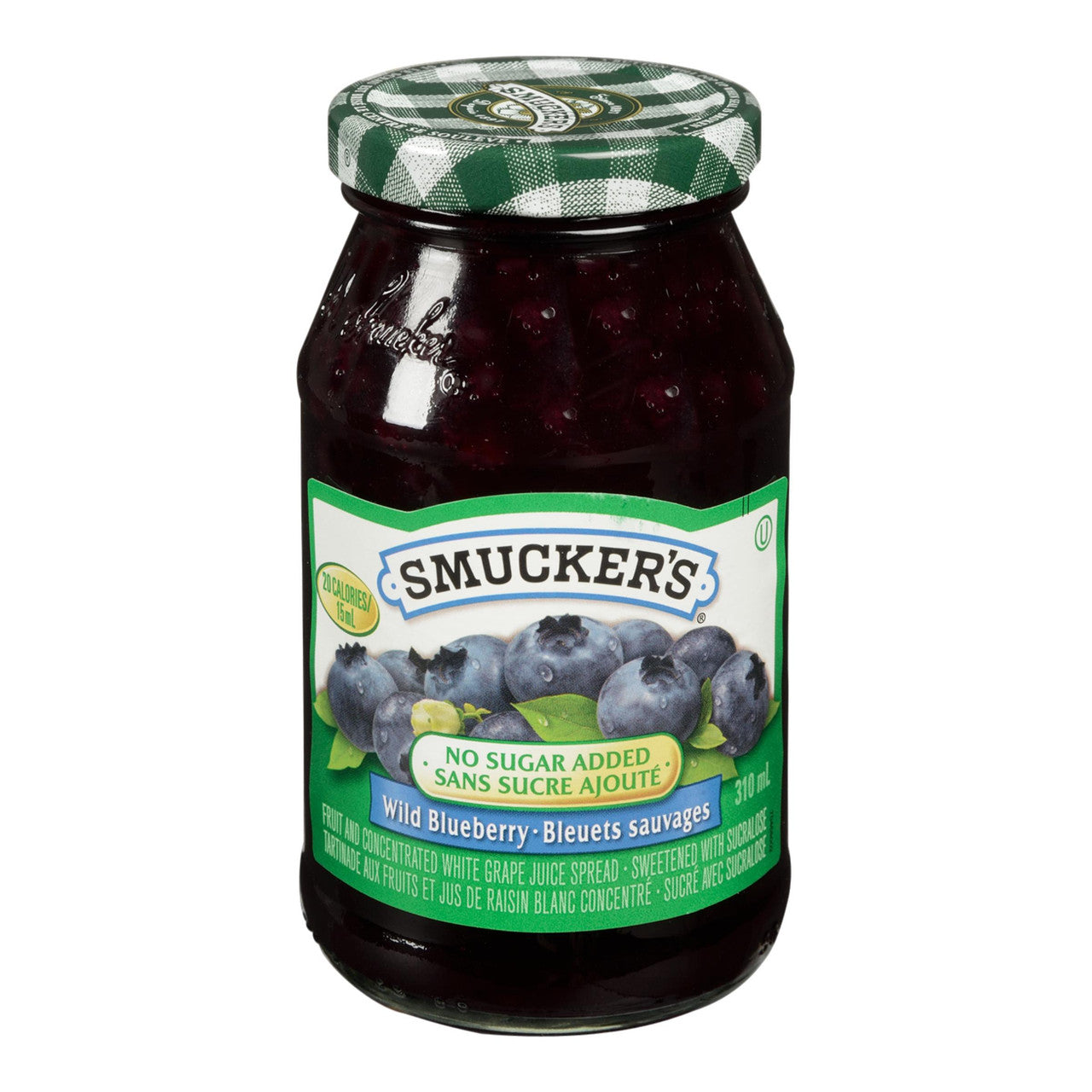 Smucker No Sugar Added Wild Blueberry Jam, 310ml/10 oz., Jar Front Side