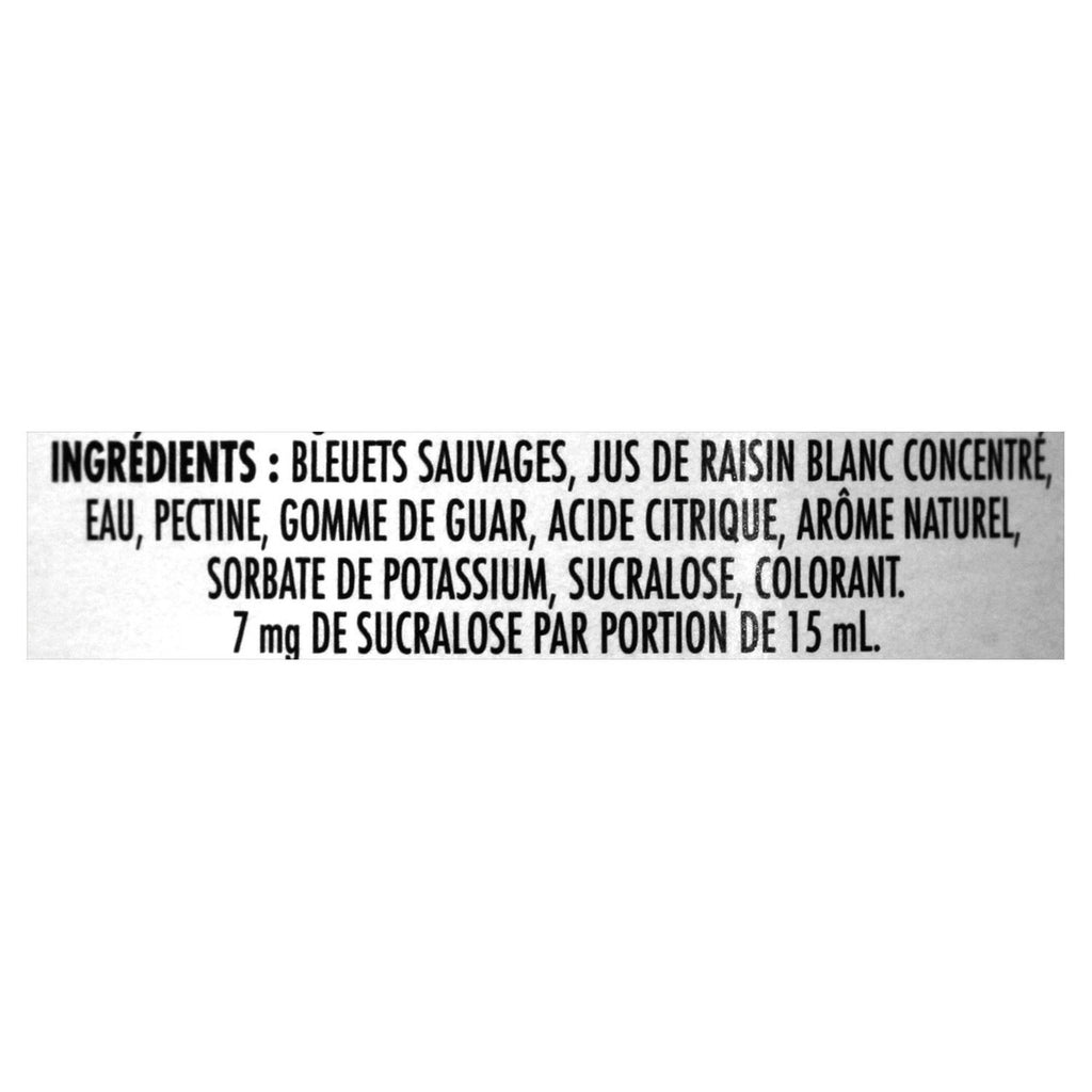 Smucker No Sugar Added Wild Blueberry Jam, 310ml/10 oz., Jar Ingredients In French