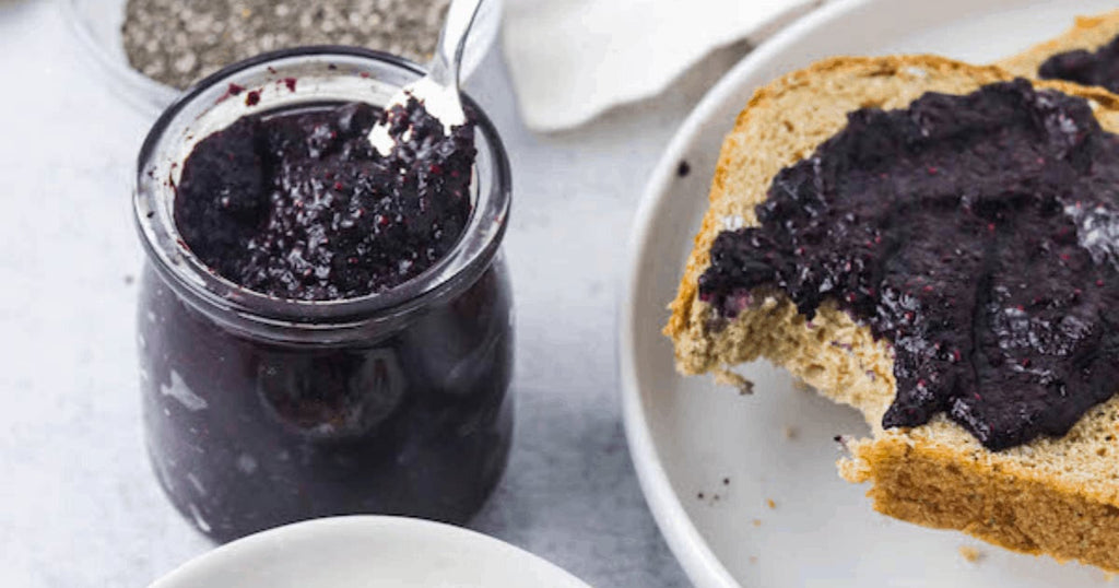 Smucker No Sugar Added Wild Blueberry Jam, 310ml/10 oz., Jar On Bread