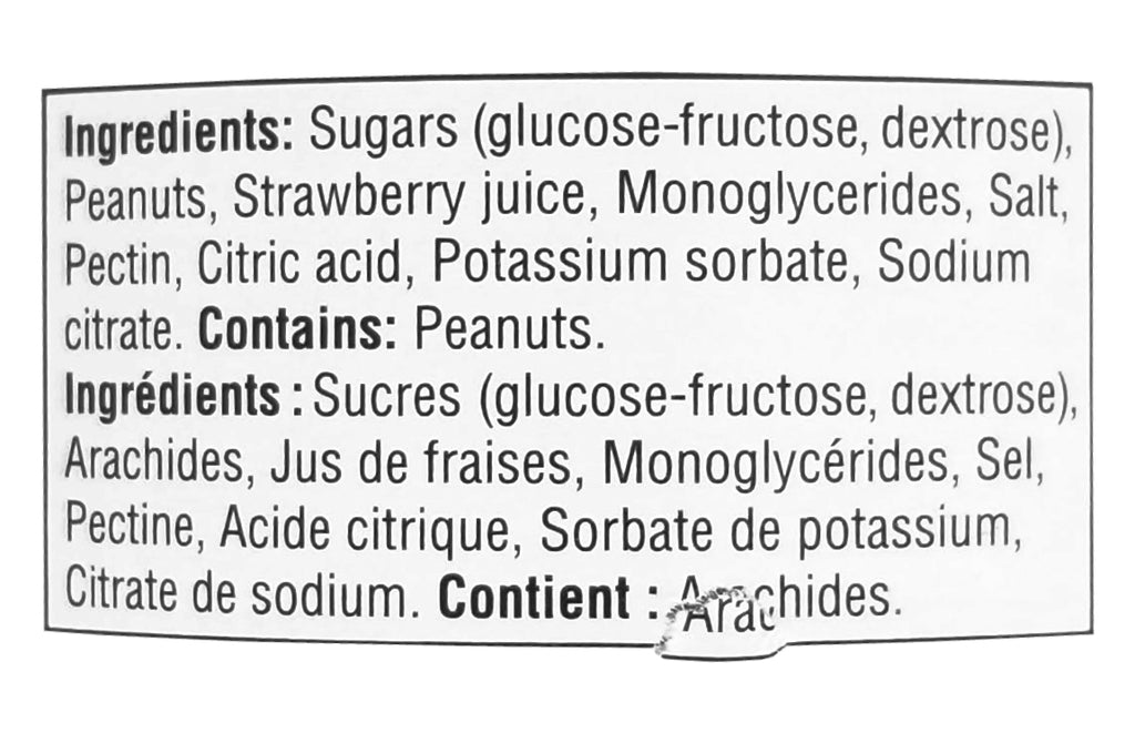 Smuckers Goober Peanut Butter & Strawberry Jelly Ingredients Label