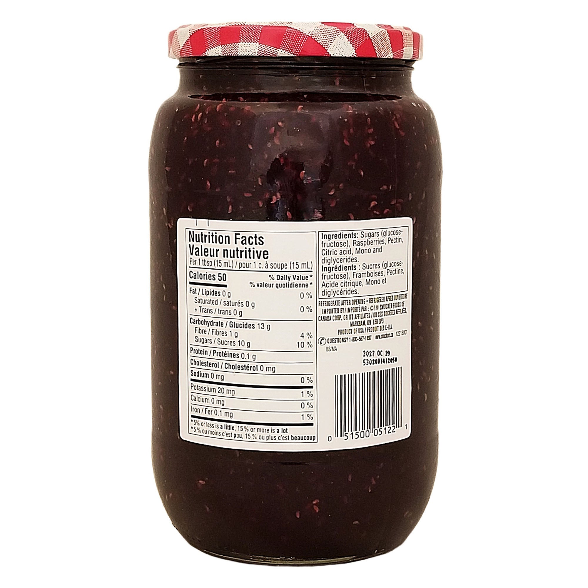 Smucker's Pure Raspberry Jam – Canadian Fruit Spread, 1L (33.8 oz)