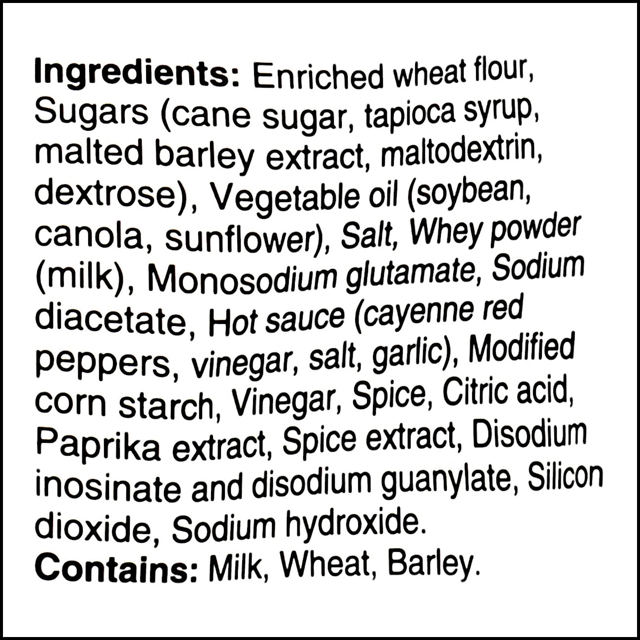 Snack Factory Buffalo Wing Pretzel Crisps, 200g/7 oz., Bag, ingredients label